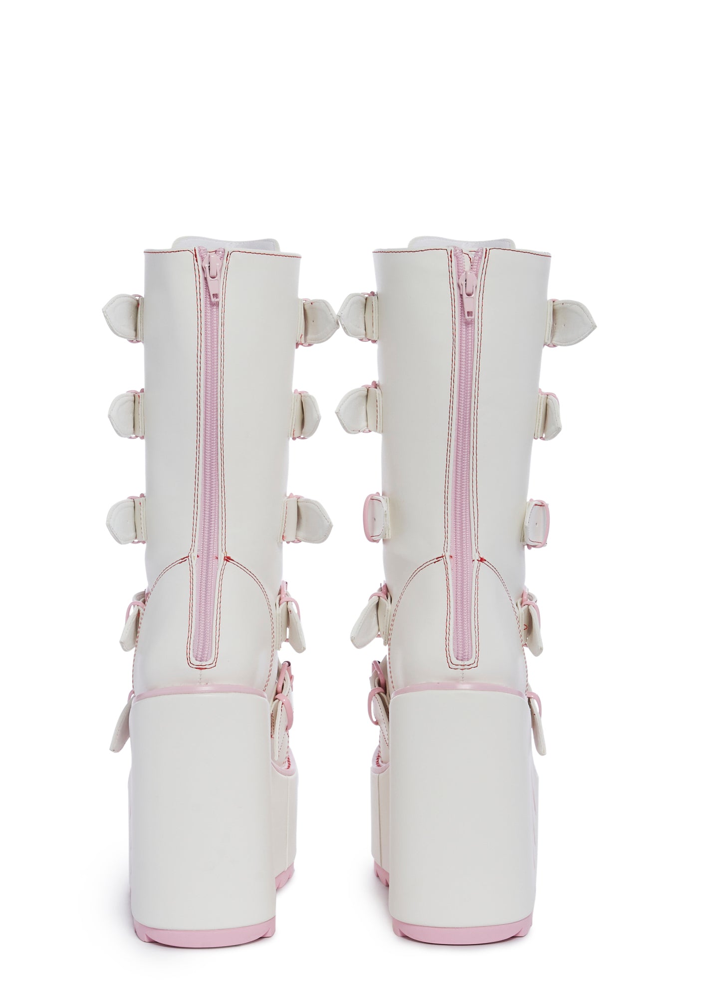 Y.R.U. Gloomy Bear Platform Buckle Zipper Boots White Pink Dolls Kill
