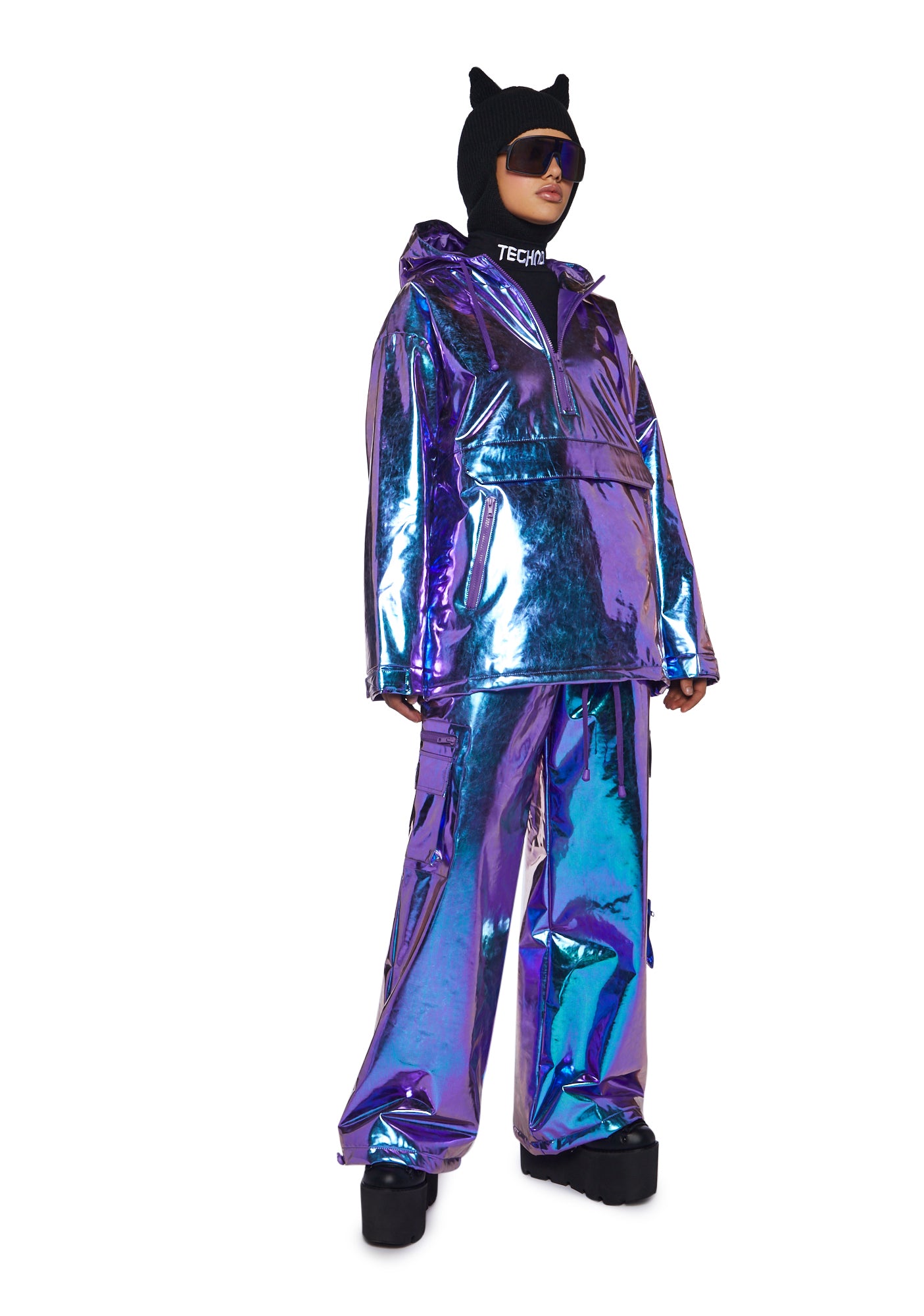Metallic baggy pants top