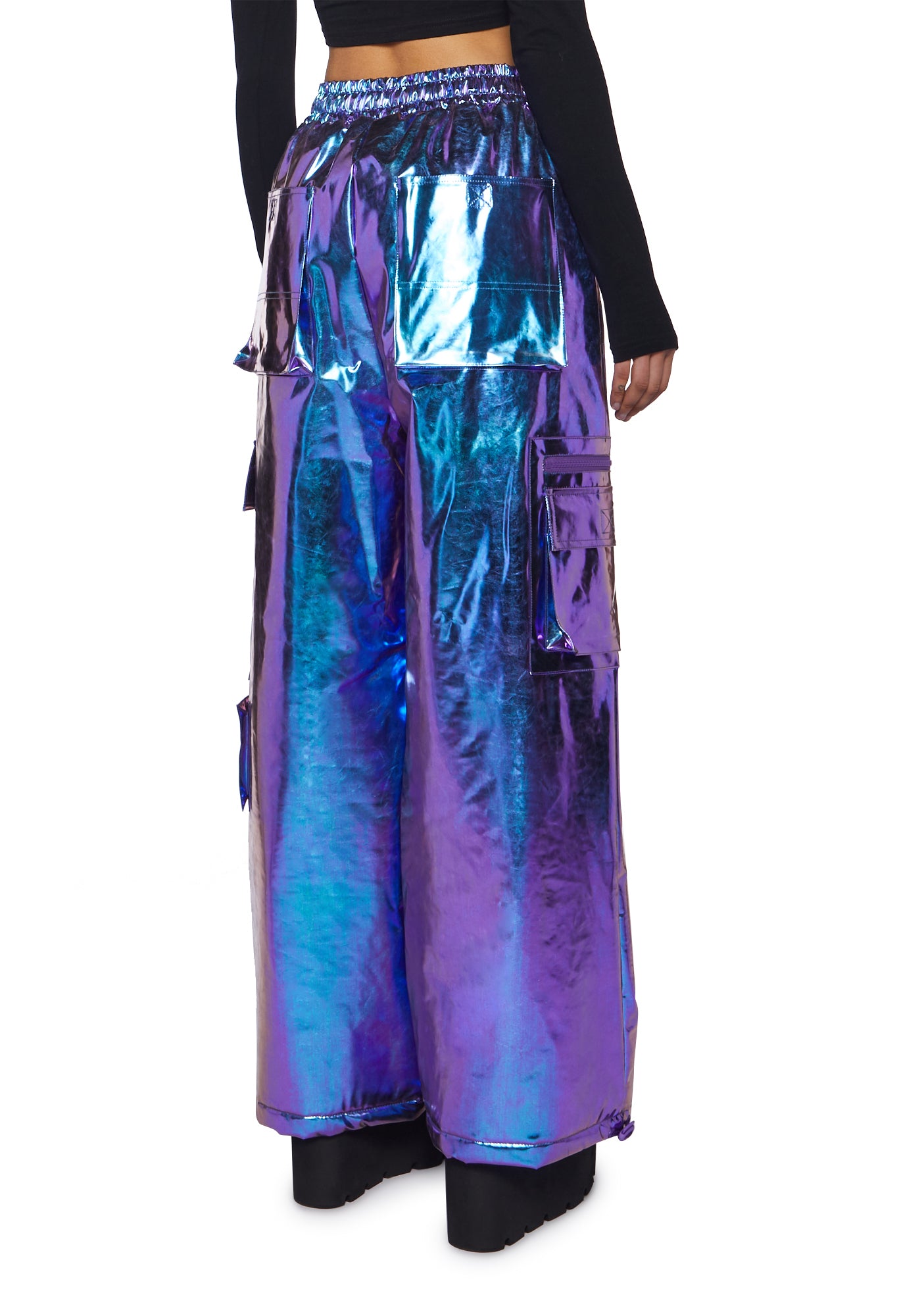 Club Exx Metallic Wide Leg Pants With Cargo Pockets - Blue – Dolls Club Exx Metallic Wide Leg Pants With Cargo Pockets - Blue – Dolls