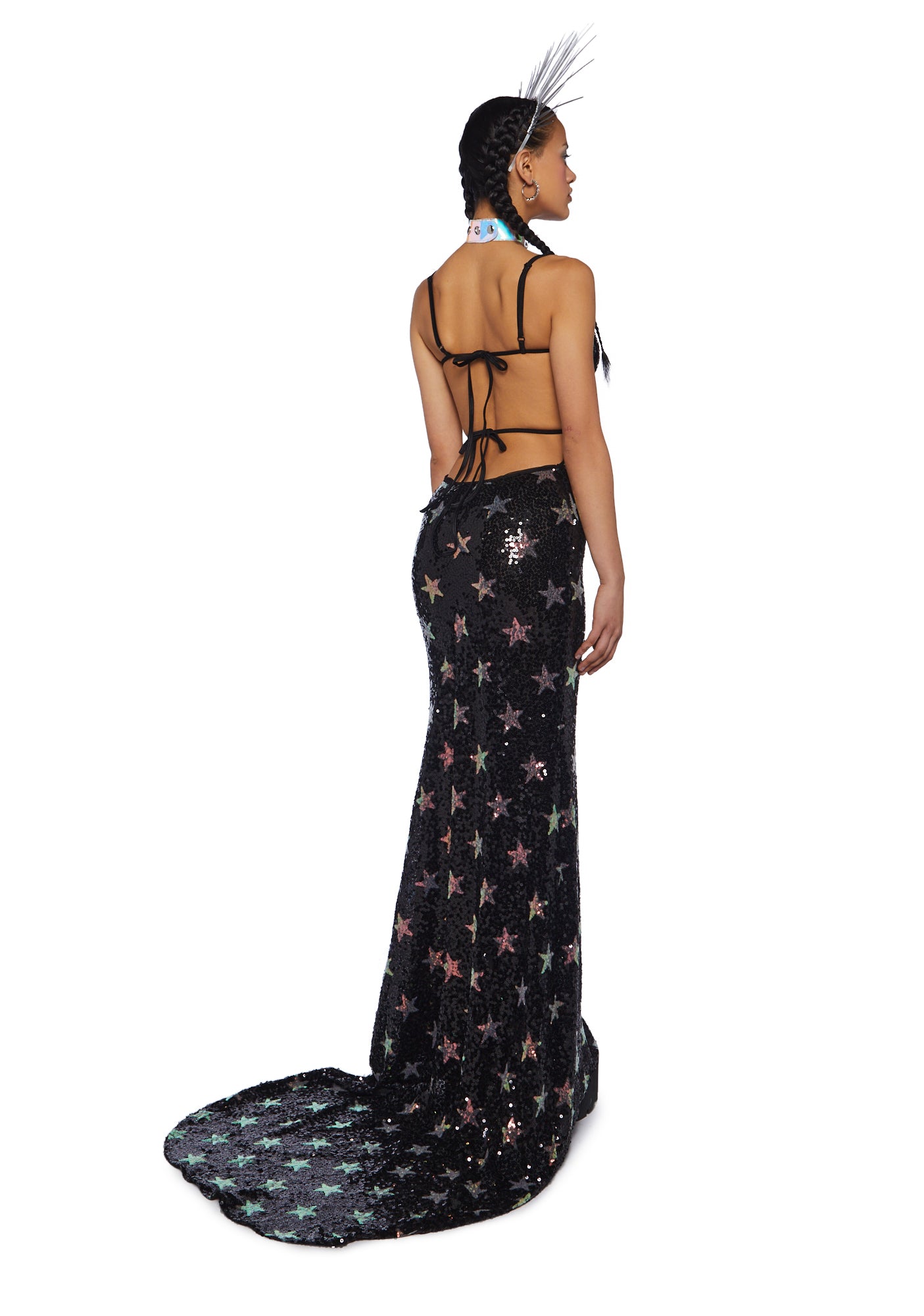 long black trumpet dress Nude Corset Black Trumpet Long Train Prom Dress main image 1