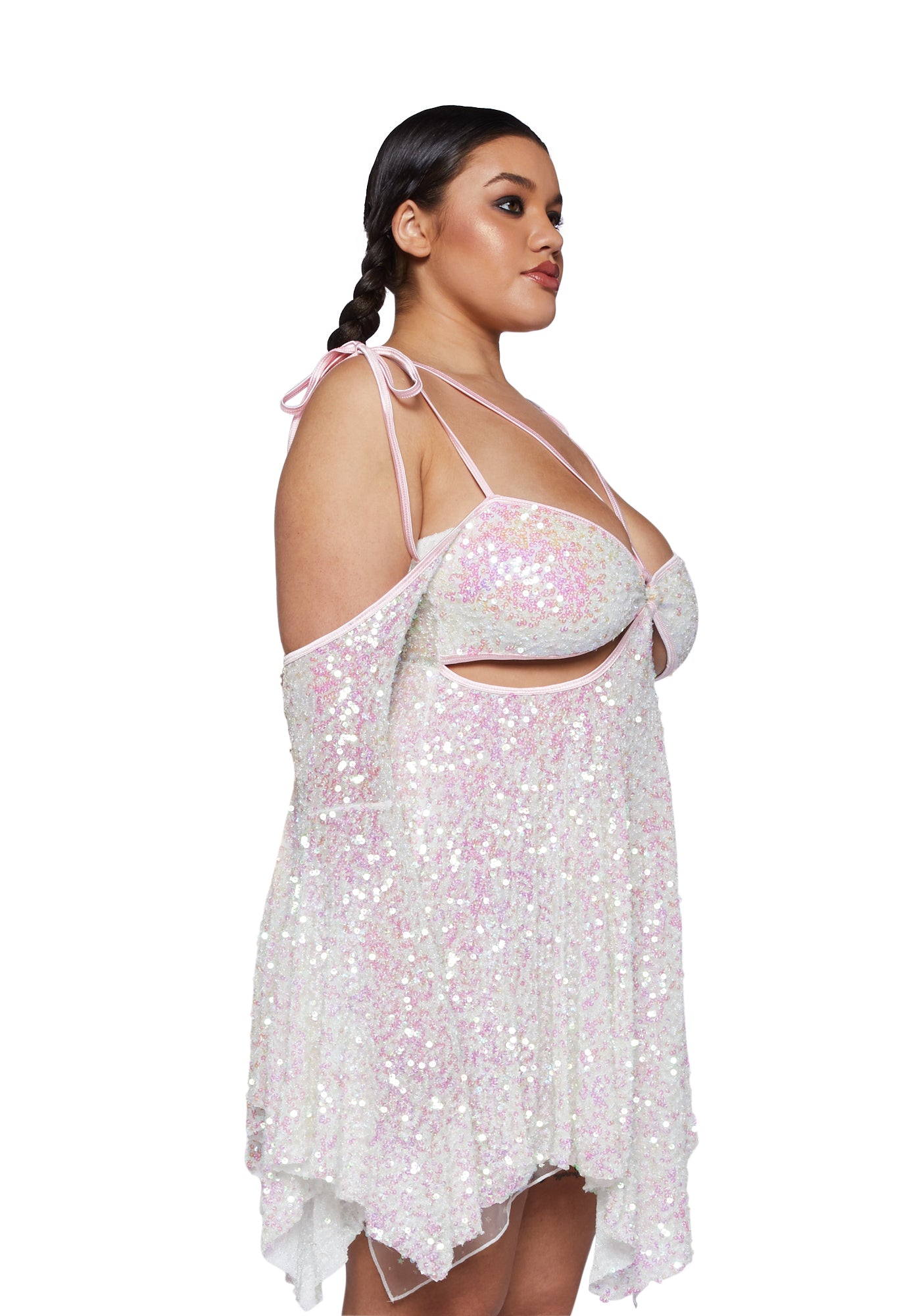 Plus Size Club Exx Sequin Cut Out Mini Dress - White Dolls Kill Plus Size Club Exx Sequin Cut Out Mini Dress - White Dolls Kill