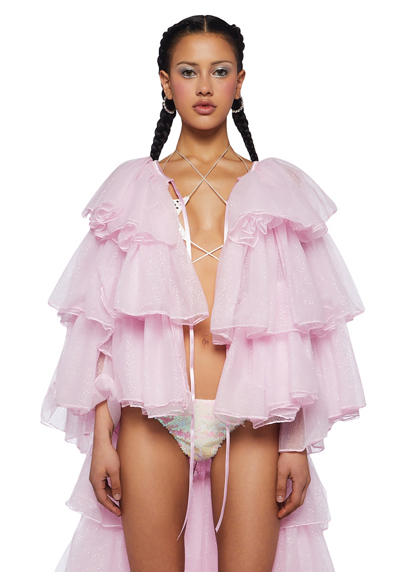 Club Exx Glitter Tulle Tiered Duster Jacket - Pink – Dolls Kill