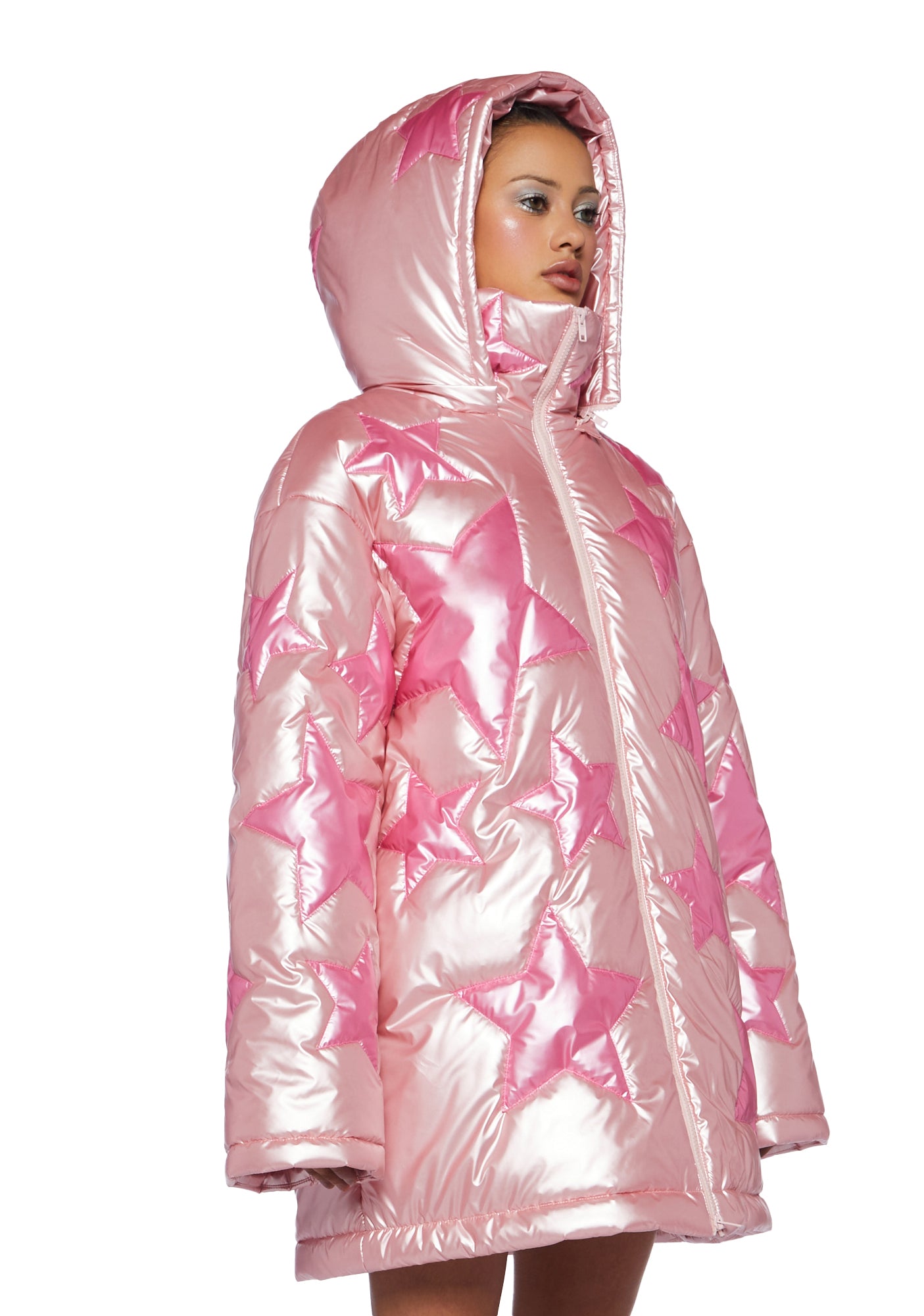Vinyl puffer jacket pink on sale