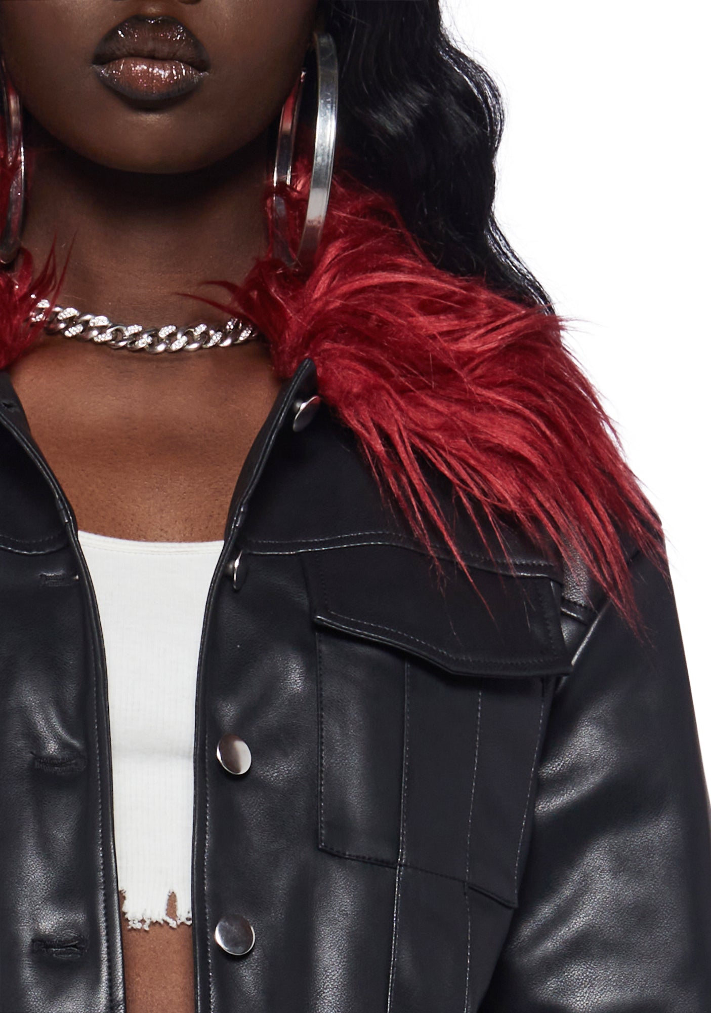 Bratz Doll Black Faux Fur Jacket with Red-Accent Crop Top It main image 4
