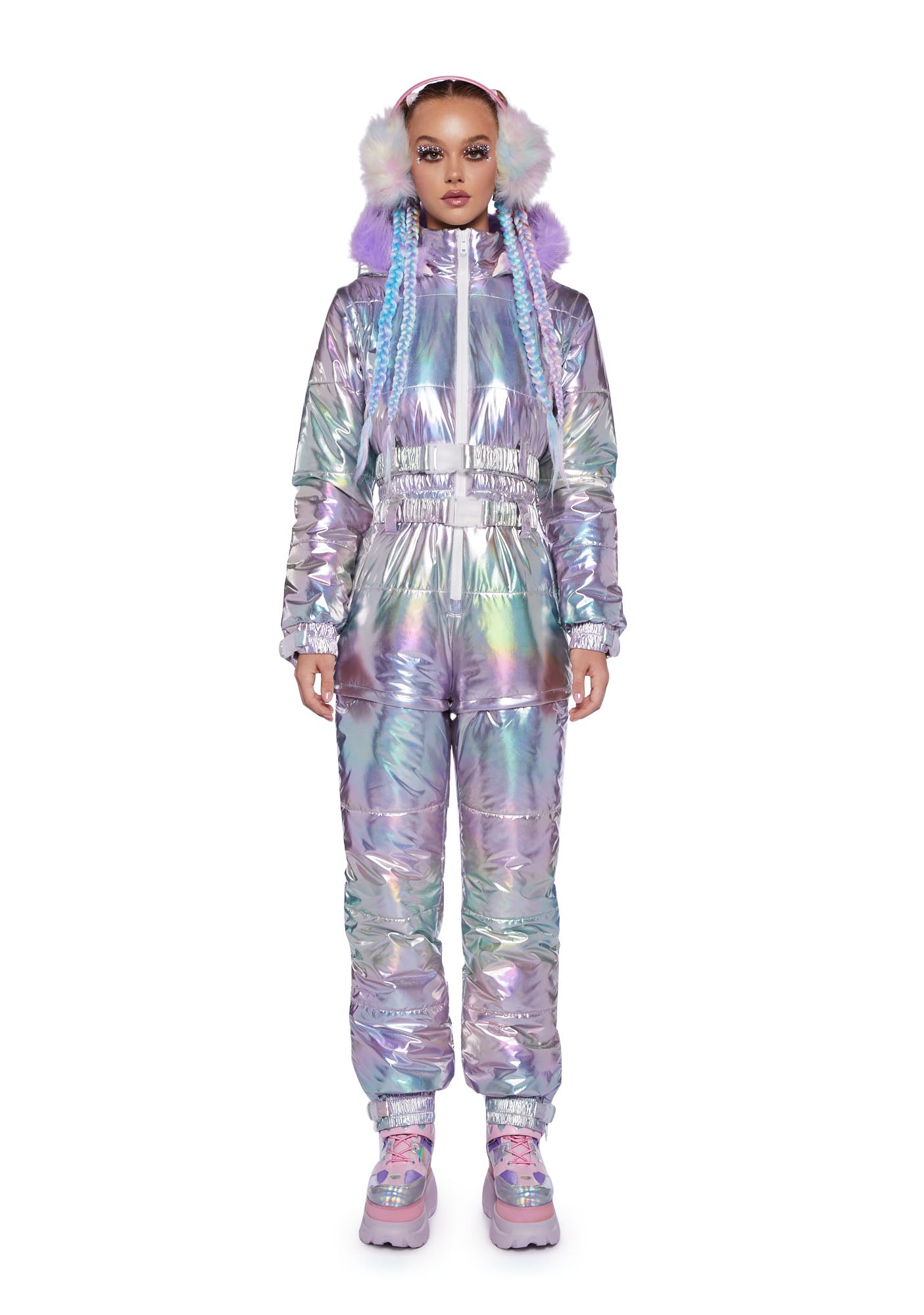 Snowsuit Texture Club Exx Holographic Zippered Snow Suit - Multi – Dolls Kill