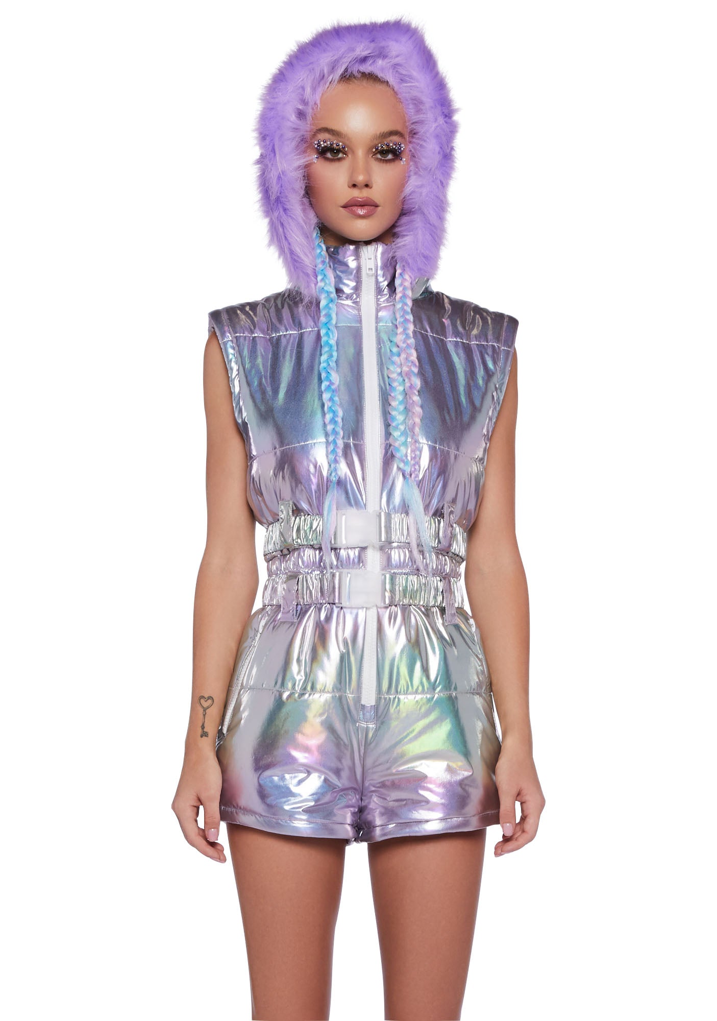 Club Exx Holographic Zippered Snow Suit Multi Dolls Kill