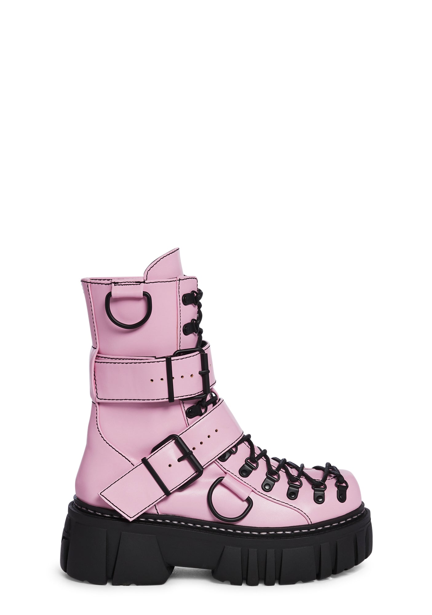 Club Exx Buckle D Ring Lace Up Combat Boots - Pink – Dolls Kill