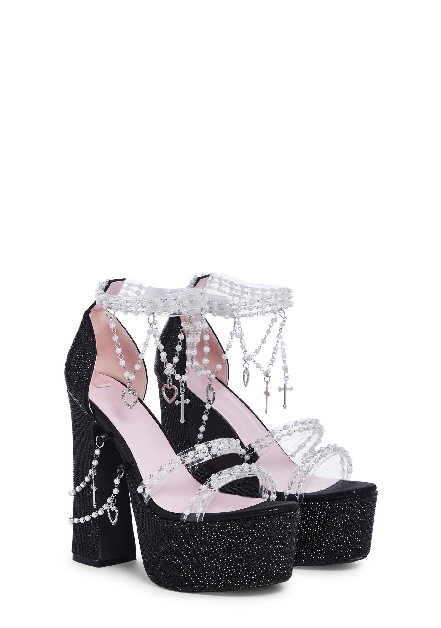 Sugar Thrillz Rhinestone Pearl Beaded Charm Platform Heels