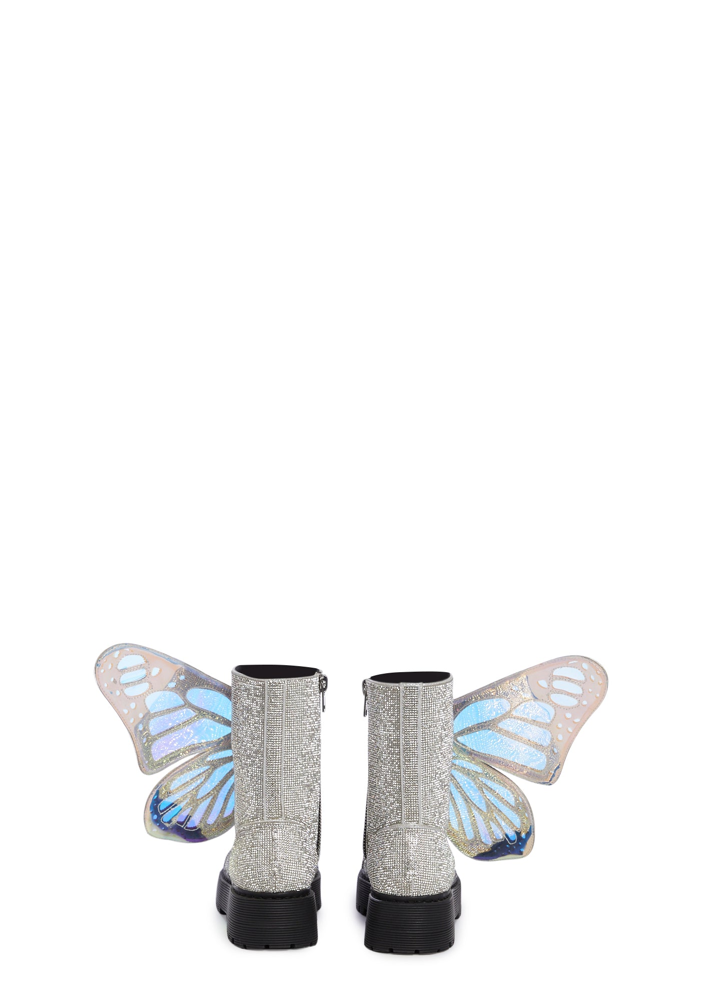 Club Exx Burning Man Festival Fairycore Iridescent Butterfly Boots Silver Dolls Kill