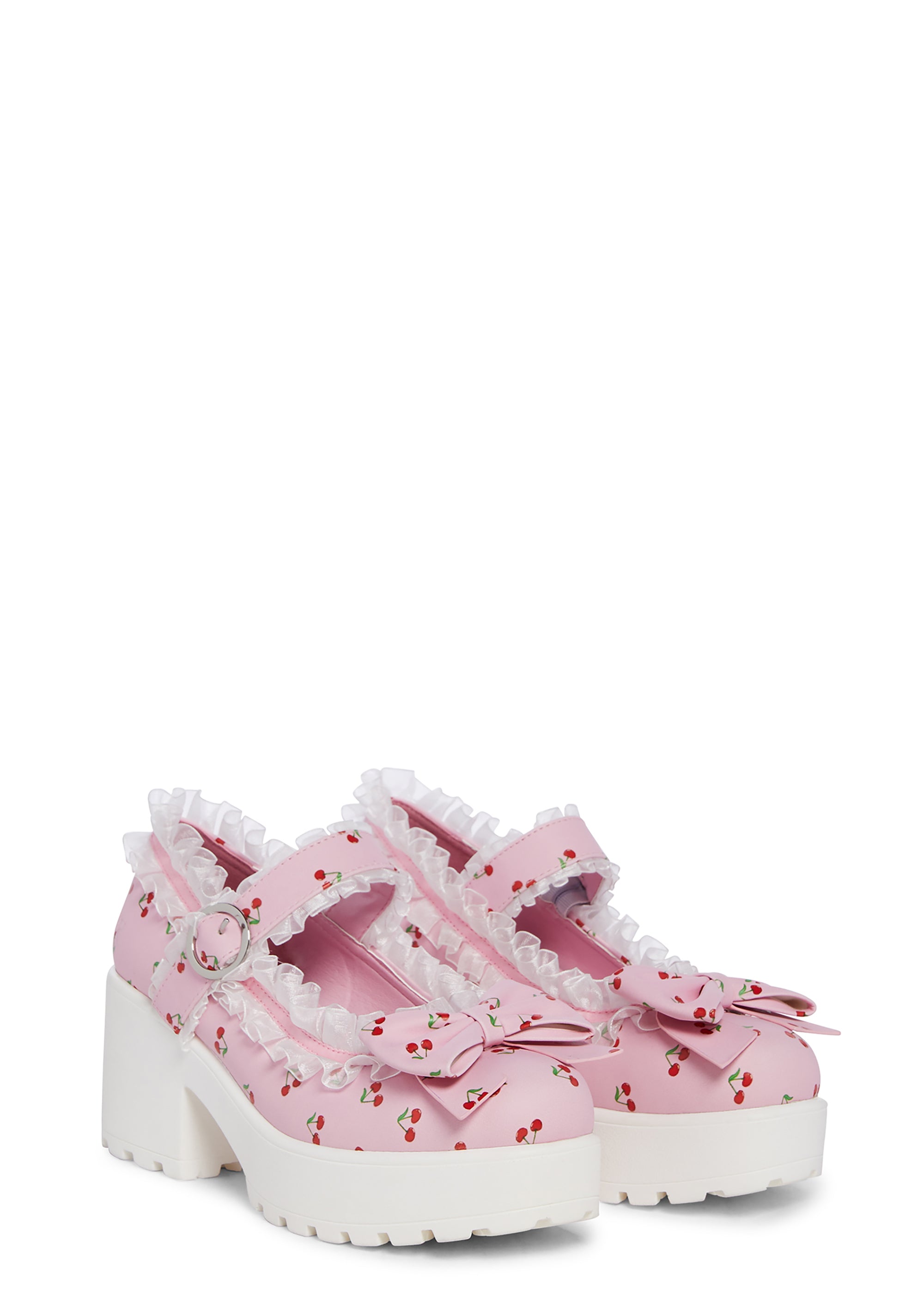 Koi Footwear Cherry Print Girly Platform Mary Janes - Pink