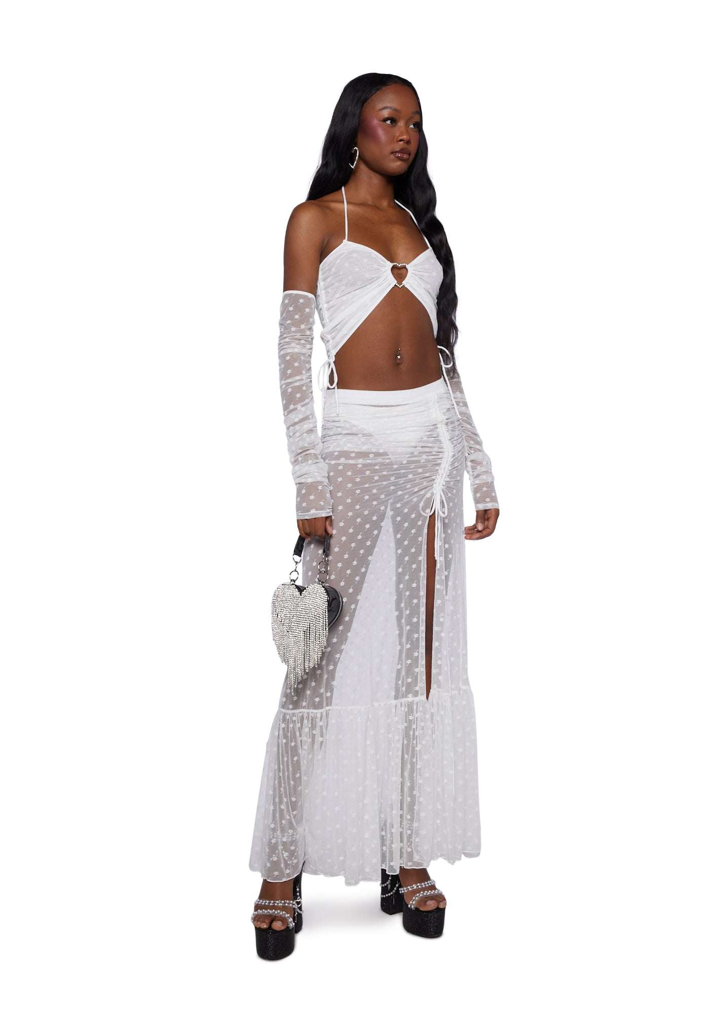 Sugar Thrillz Mesh Rose Print Halter Top - White – Dolls Kill
