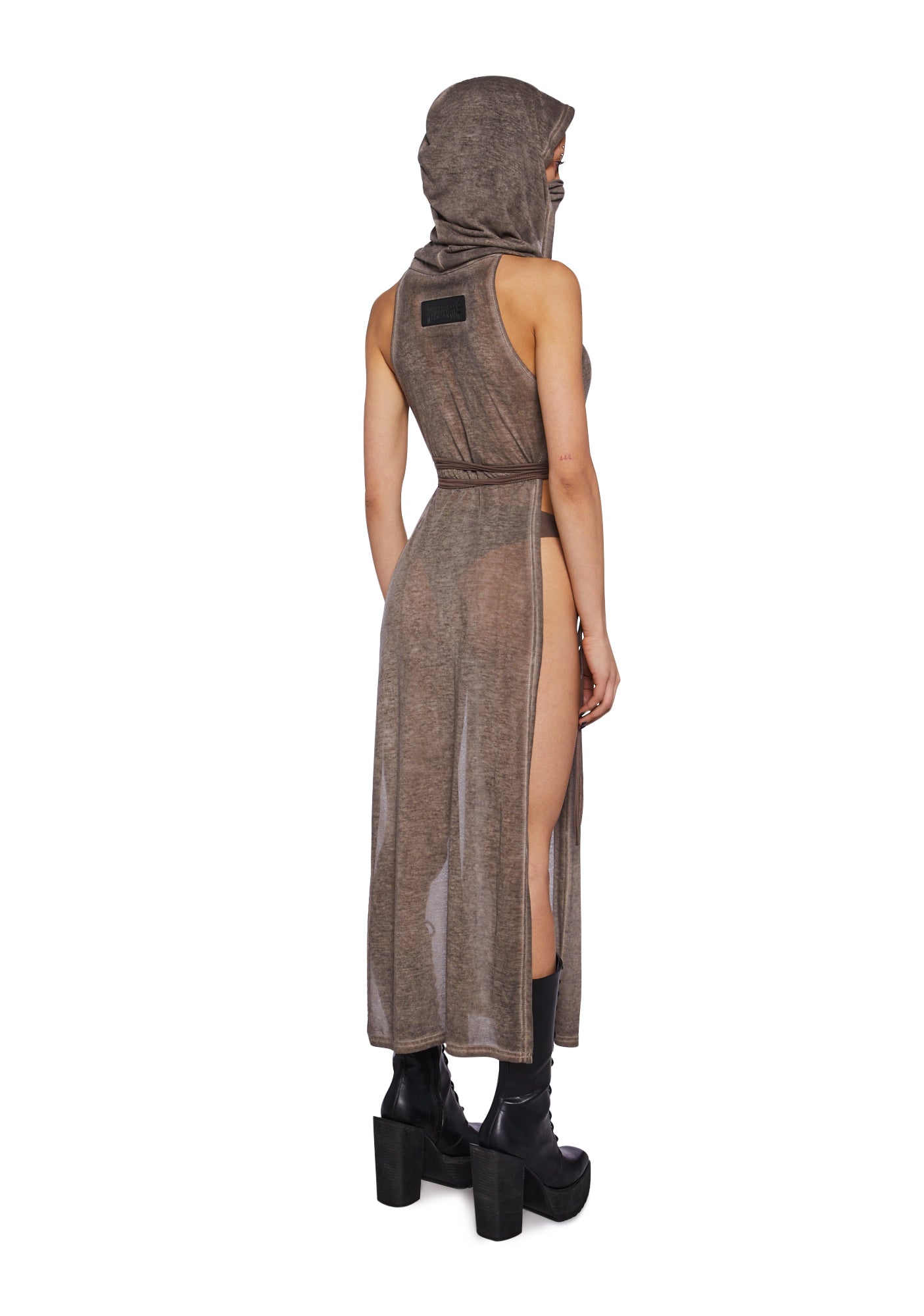 Darker Wavs Hooded High Slit Longline Tank - Brown – Dolls Kill