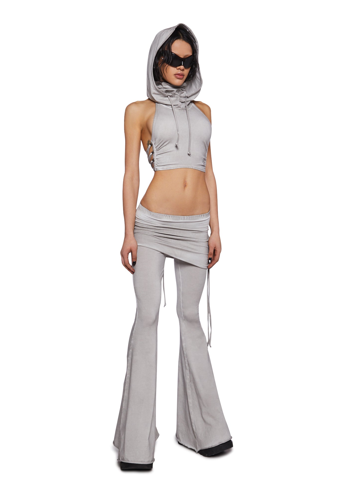 Darker Wavs Hooded Wrap Tie Halter Top - Light Gray – Dolls Kill
