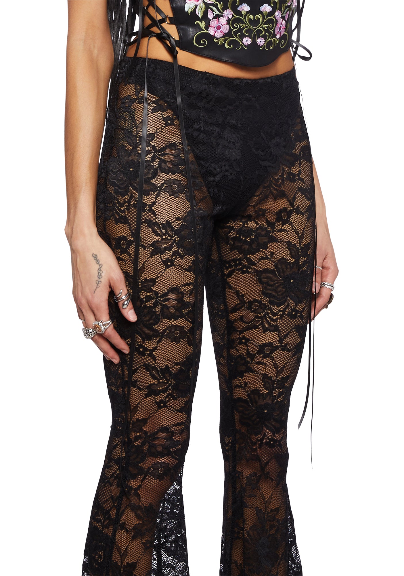 Current Mood Lace Flare Leggings- Black – Dolls Kill