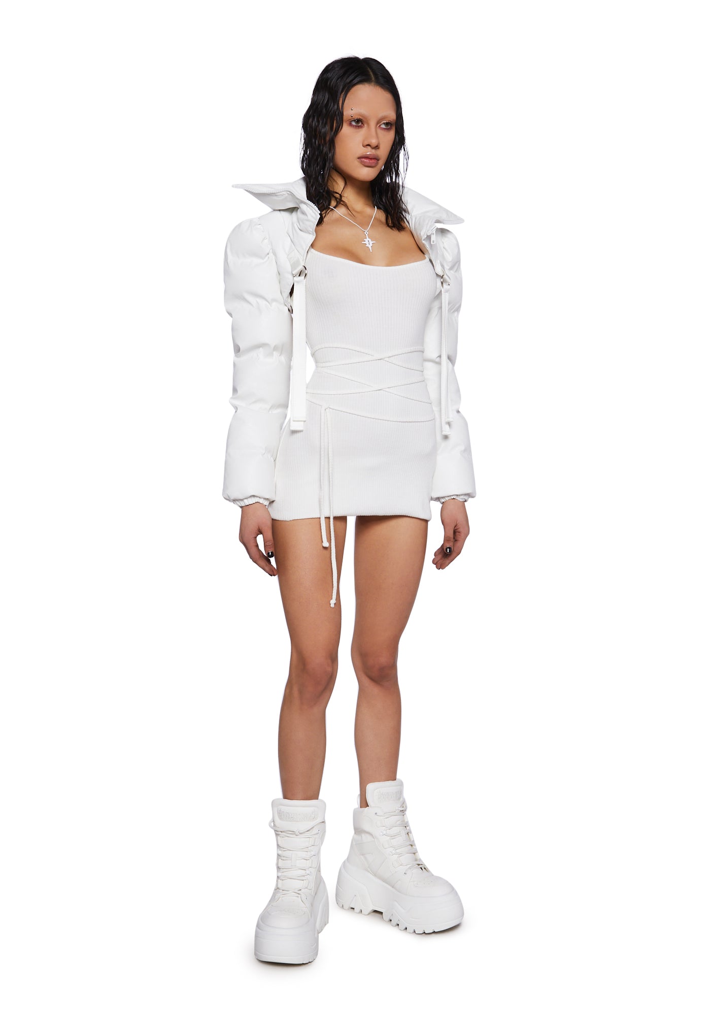 Crossfade Backless Ribbed Mini Dress- Bone