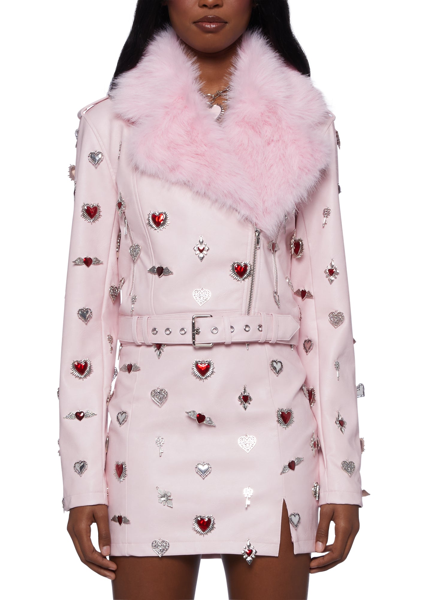 Sugar Thrillz Metal Hearts Moto Jacket - Pink – Dolls Kill