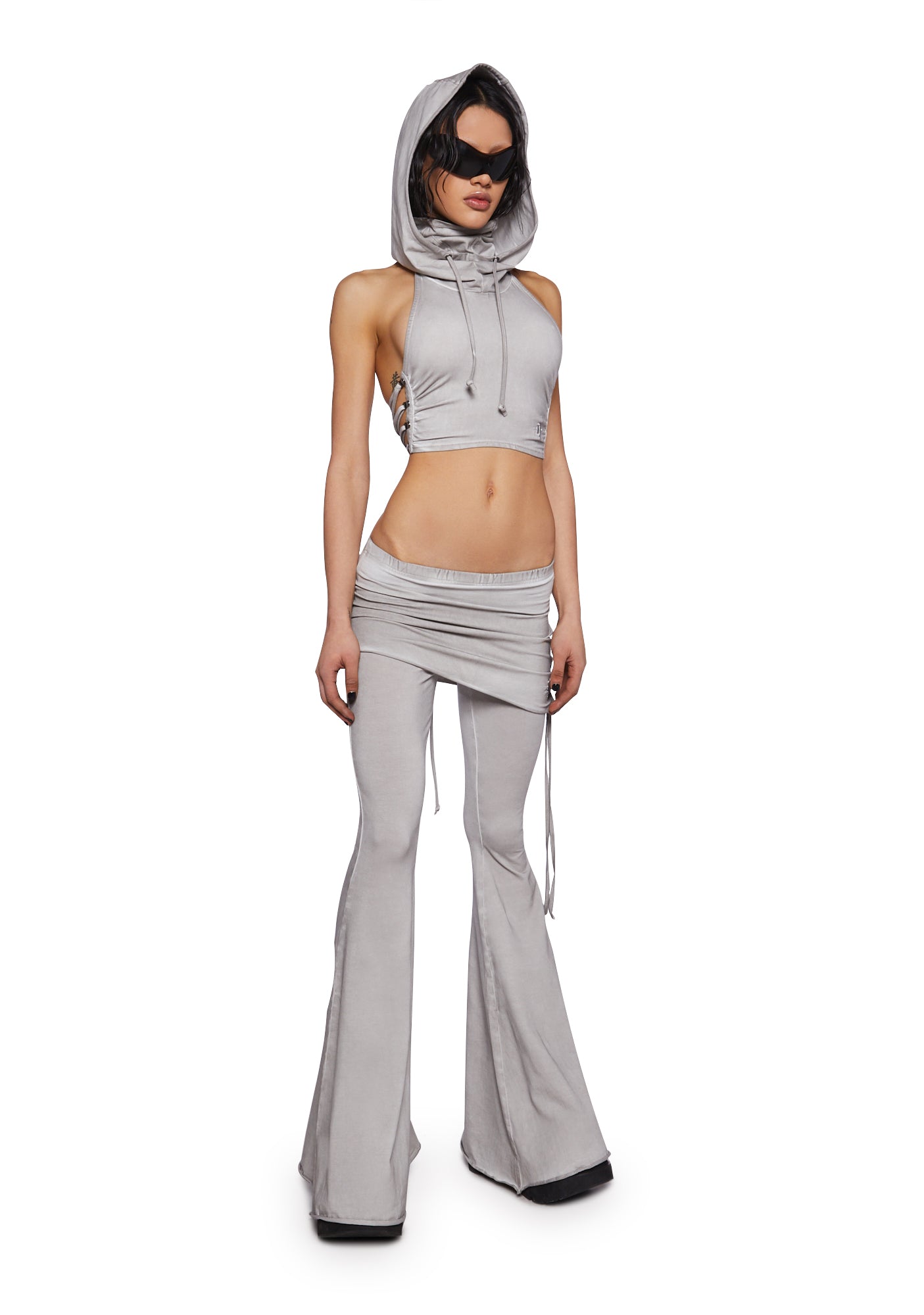 Darker Wavs Lace Up Pants With Skirt Panel - Off White