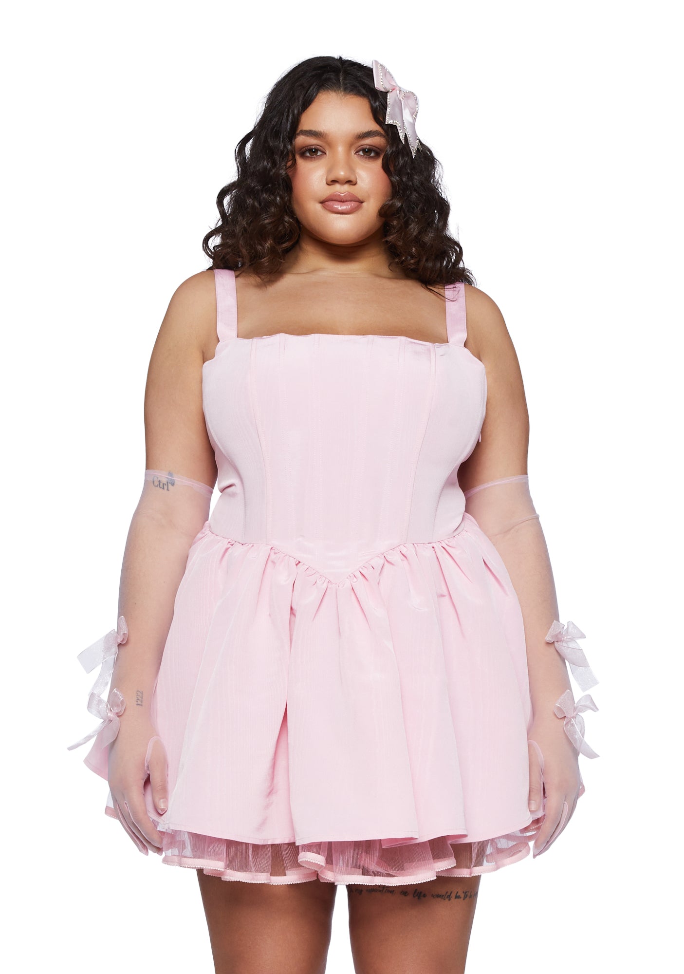 Plus Size Sugar Thrillz Taffeta Corset Dress-Light Pink Dolls Kill Plus Size Sugar Thrillz Taffeta Corset Dress-Light Pink Dolls Kill