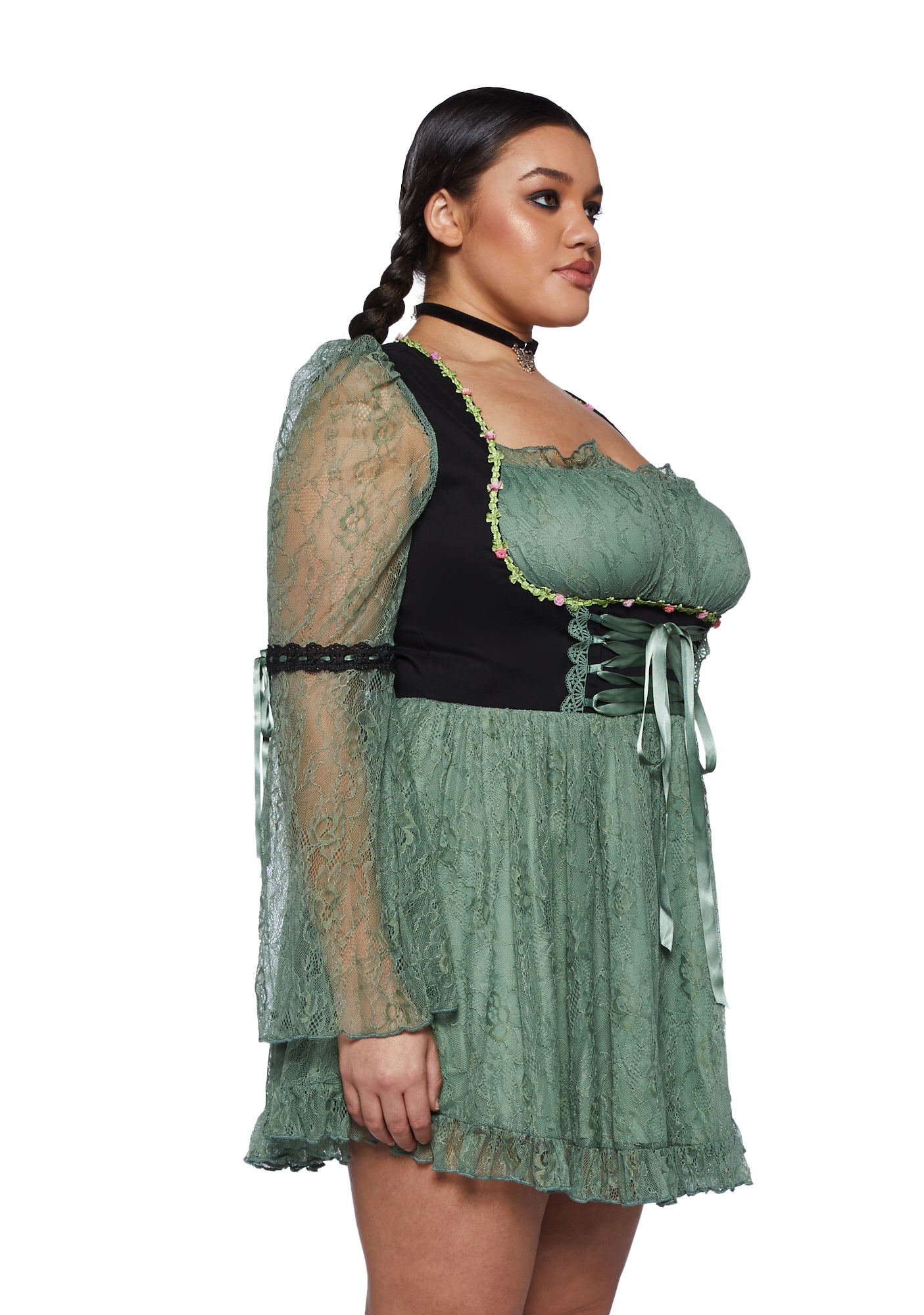 Plus Size Current Mood Lace Mini Dress- Green Dolls Kill Plus Size Current Mood Lace Mini Dress- Green Dolls Kill