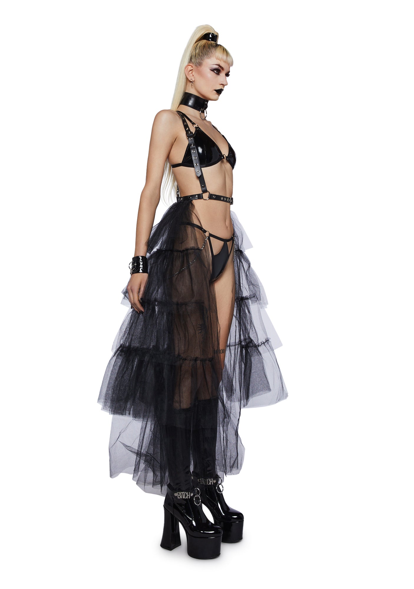 Widow Tulle Maxi Skirt And Harness- Black – Dolls Kill