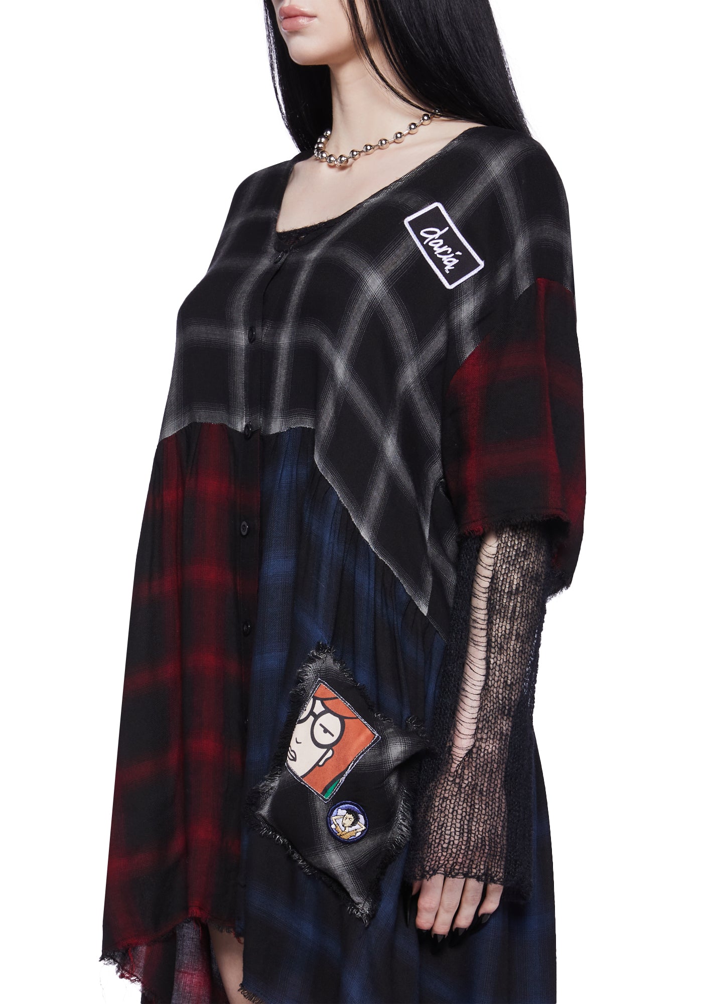 Dolls Kill x Daria Mixed Flannel Babydoll Dress - Multi