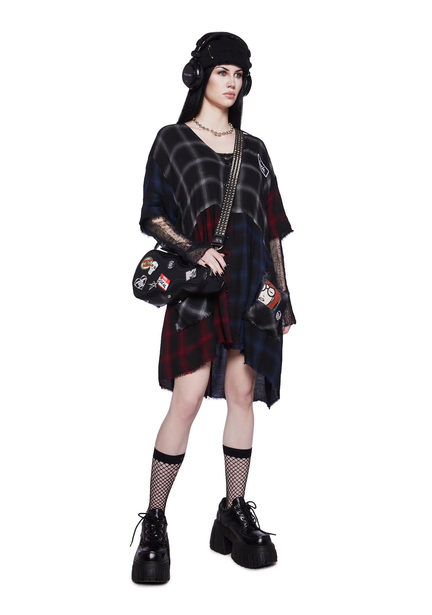 Dolls Kill x Daria Mixed Flannel Babydoll Dress - Multi