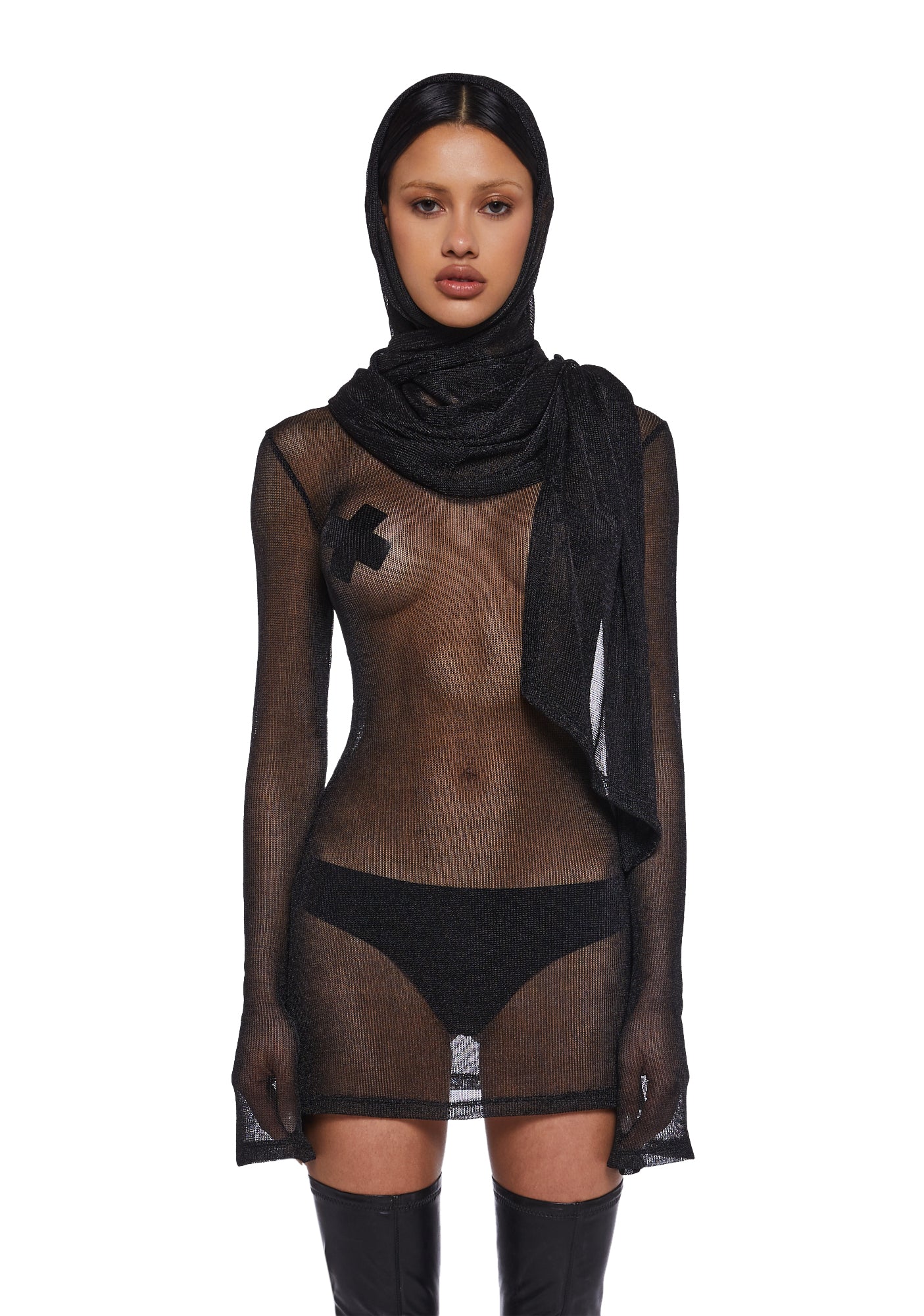 Tempo Metallic Wrap Scarf - Black