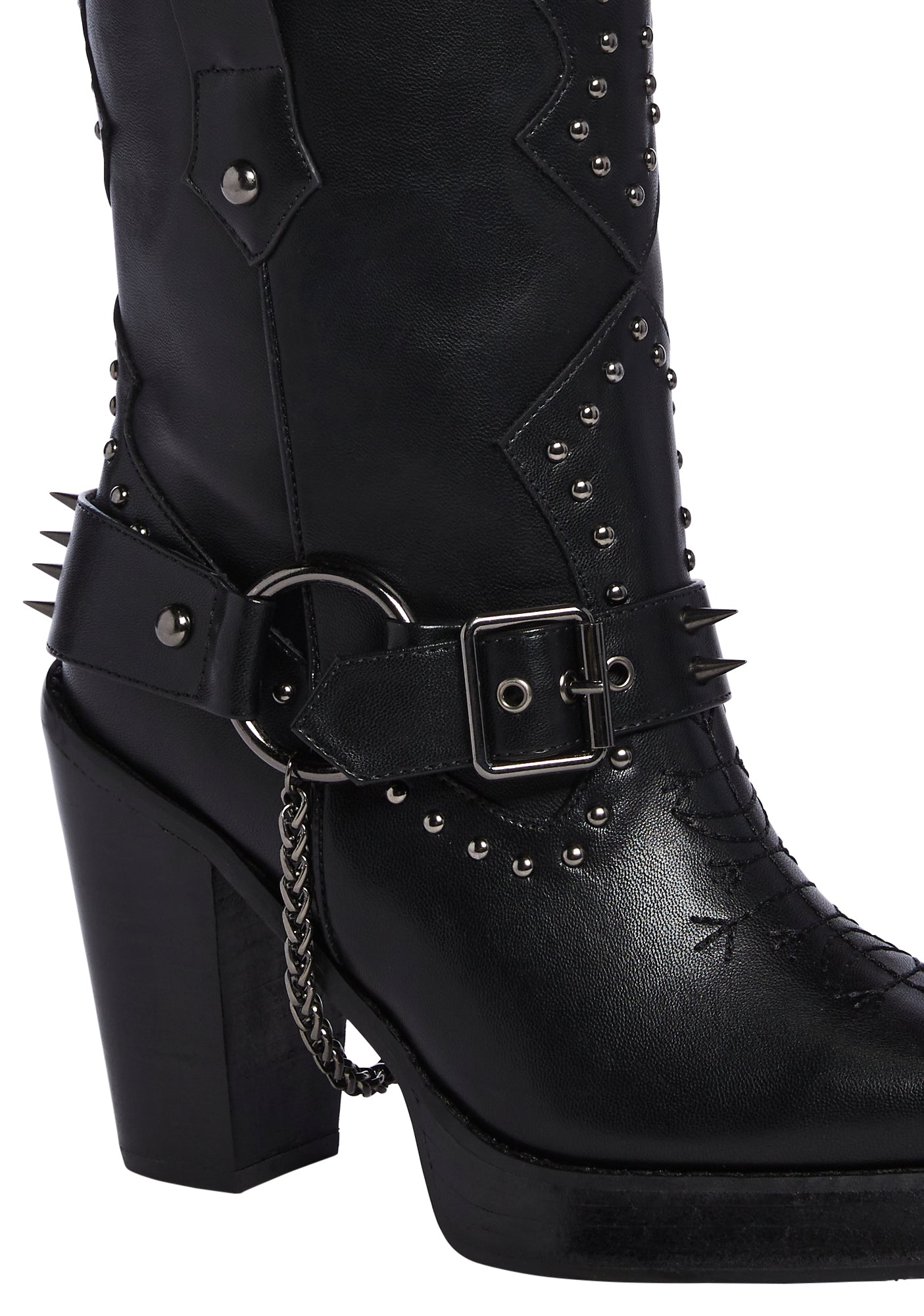 Widow Spiked O-Ring Cowboy Boots - Black – Dolls Kill