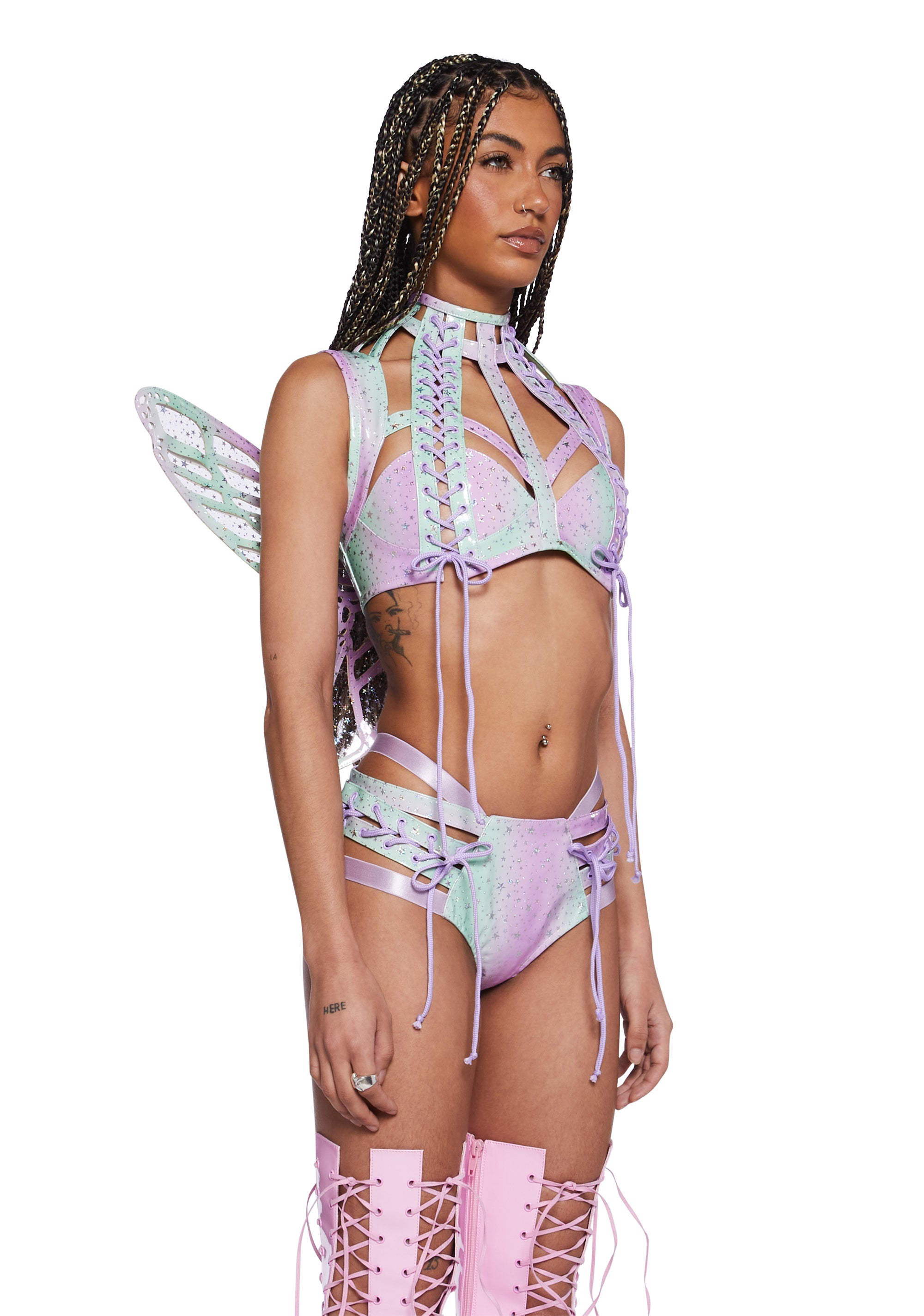 Club Exx Butterfly Fairy Glitter Star Harness Top With Wings