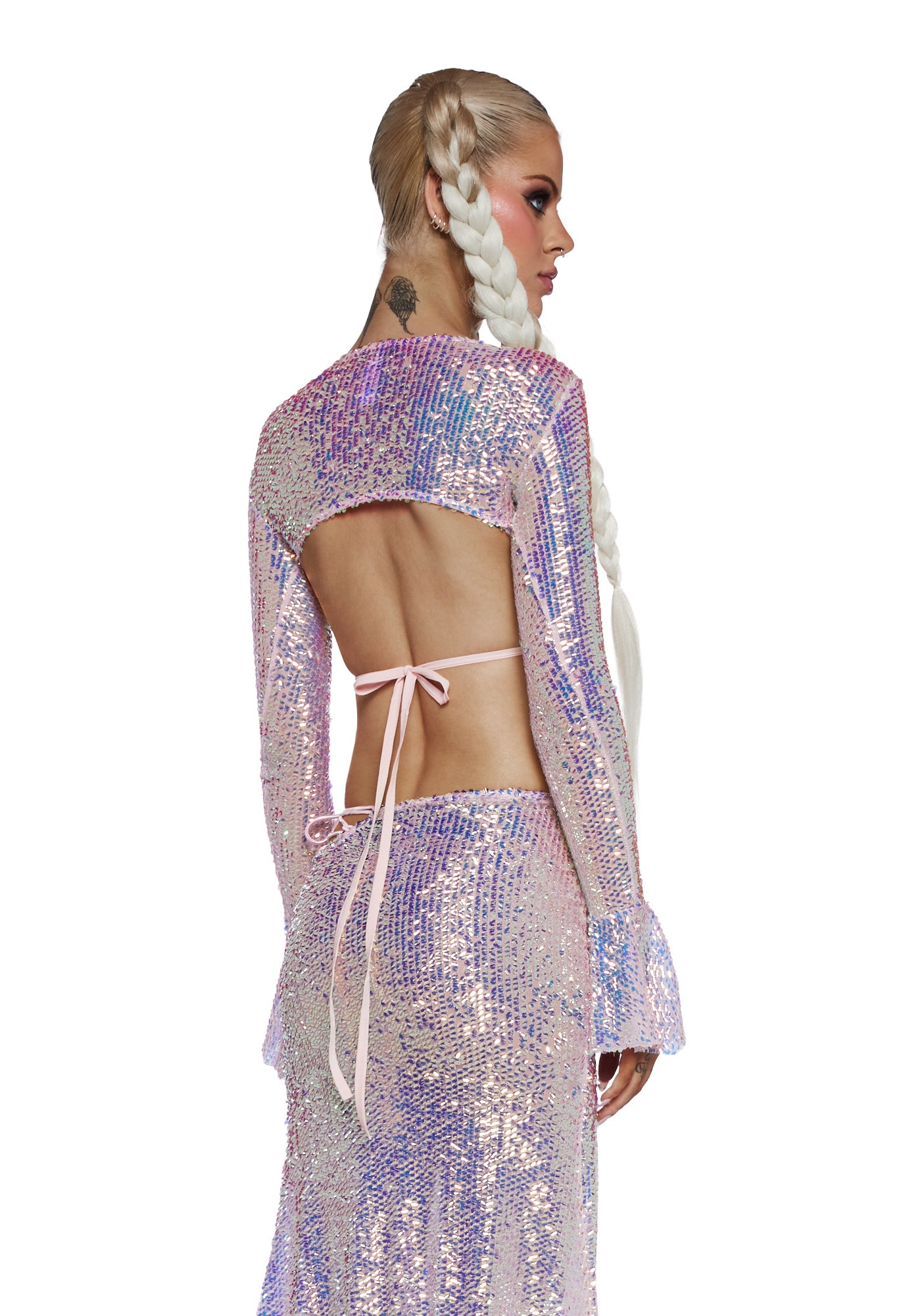 Club Exx Sequin Long Sleeve Shrug- Light Pink – Dolls Kill