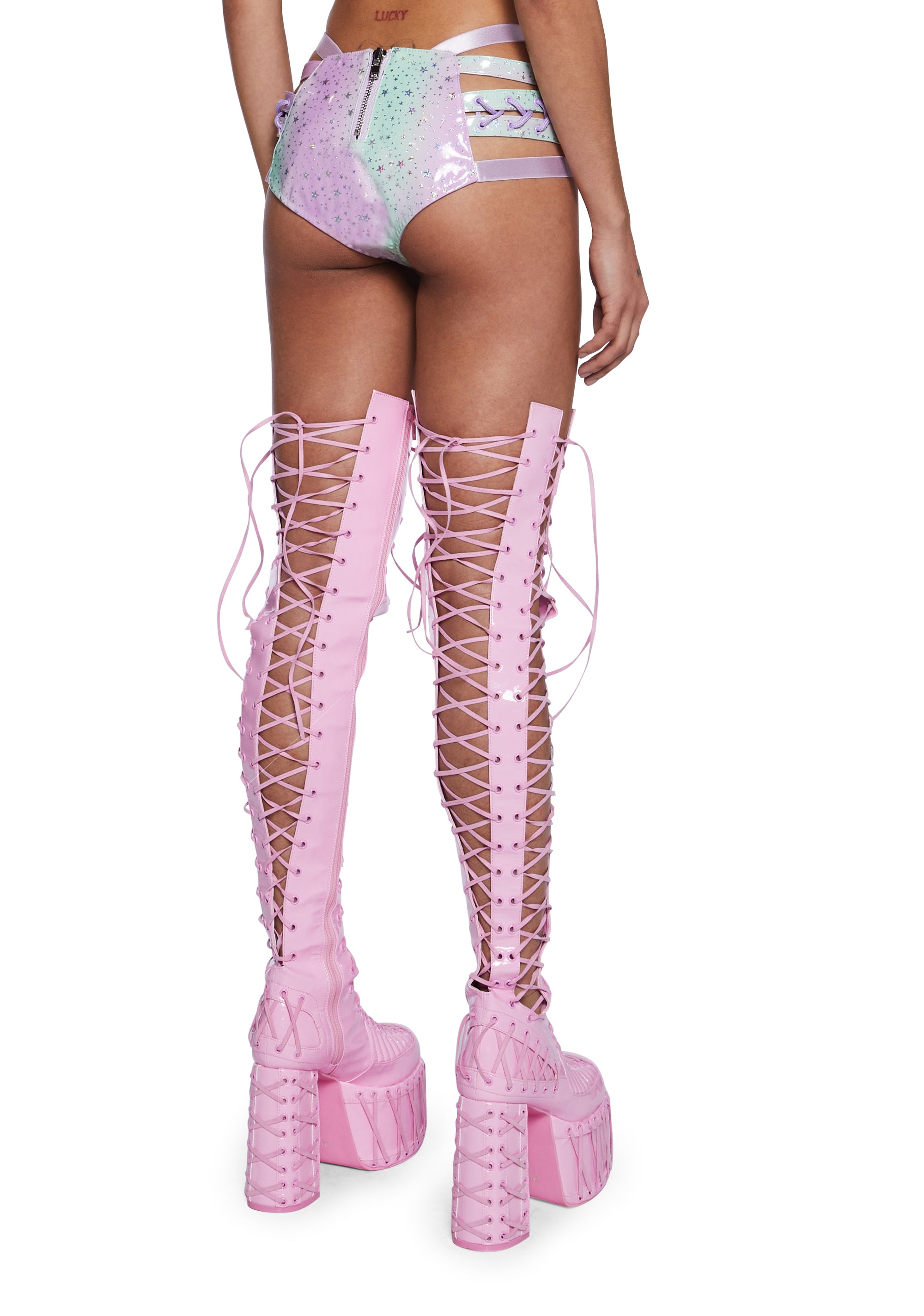 Monarch Rude Awakening Lace-Up Shorts - Rainbow