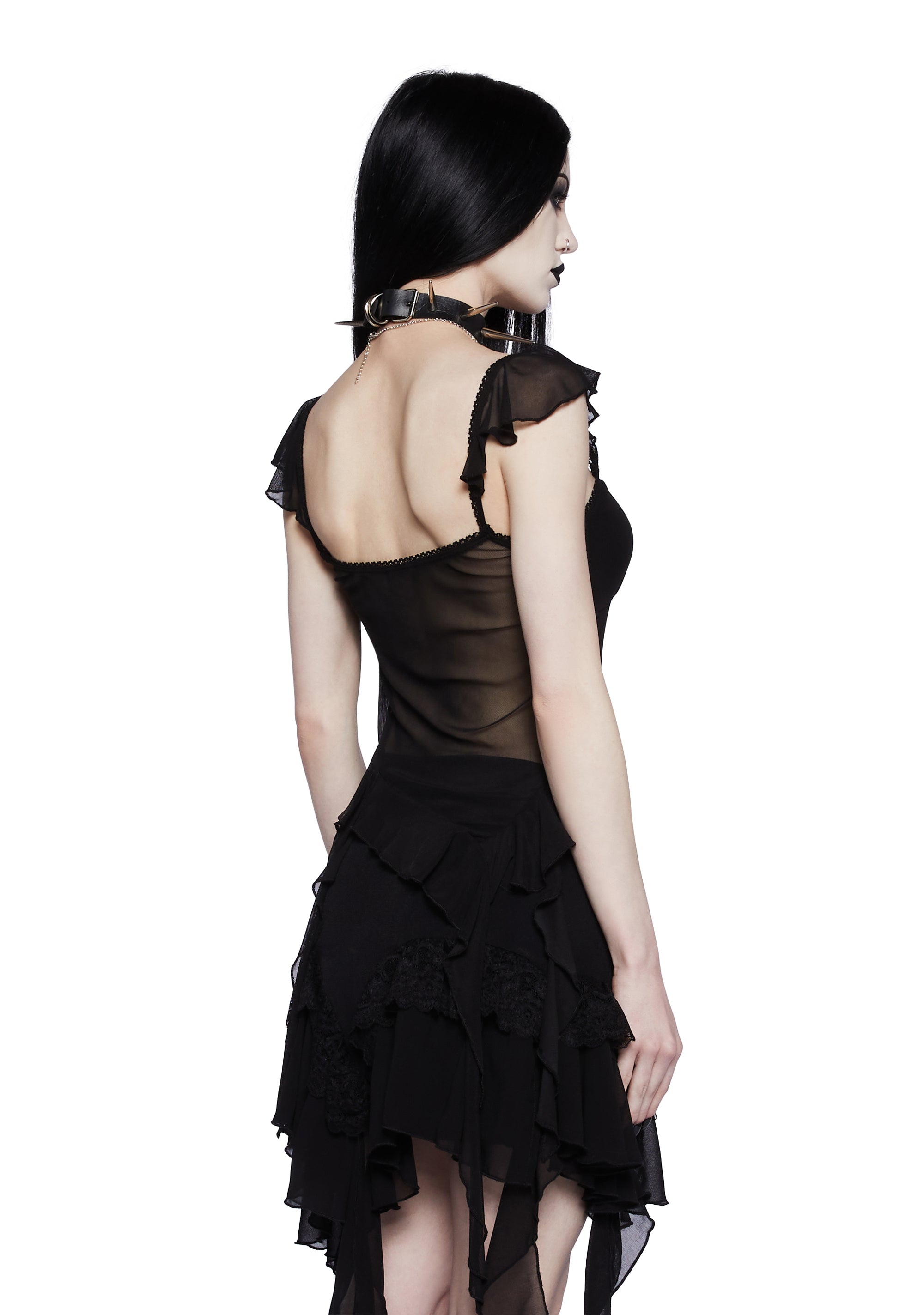 Widow Mesh Cami Top With Handkerchief Asymetrical Hem