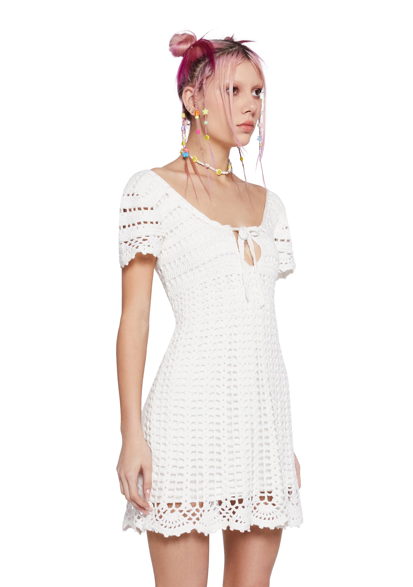 slim fit dress slacks White Crochet Knit Dress main image 1