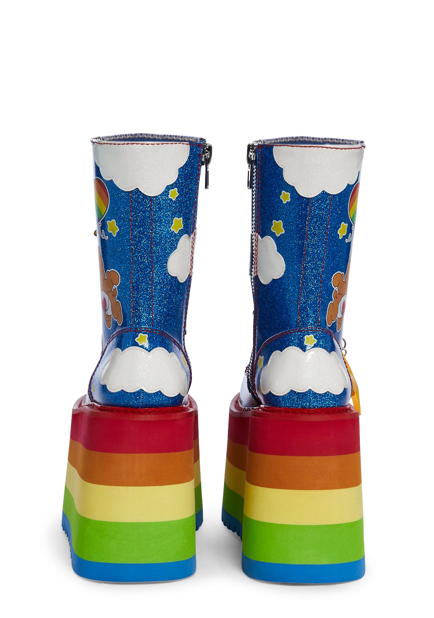 Dolla Kill x Care Bear Rainbow Glitter Platform Boots- Multi