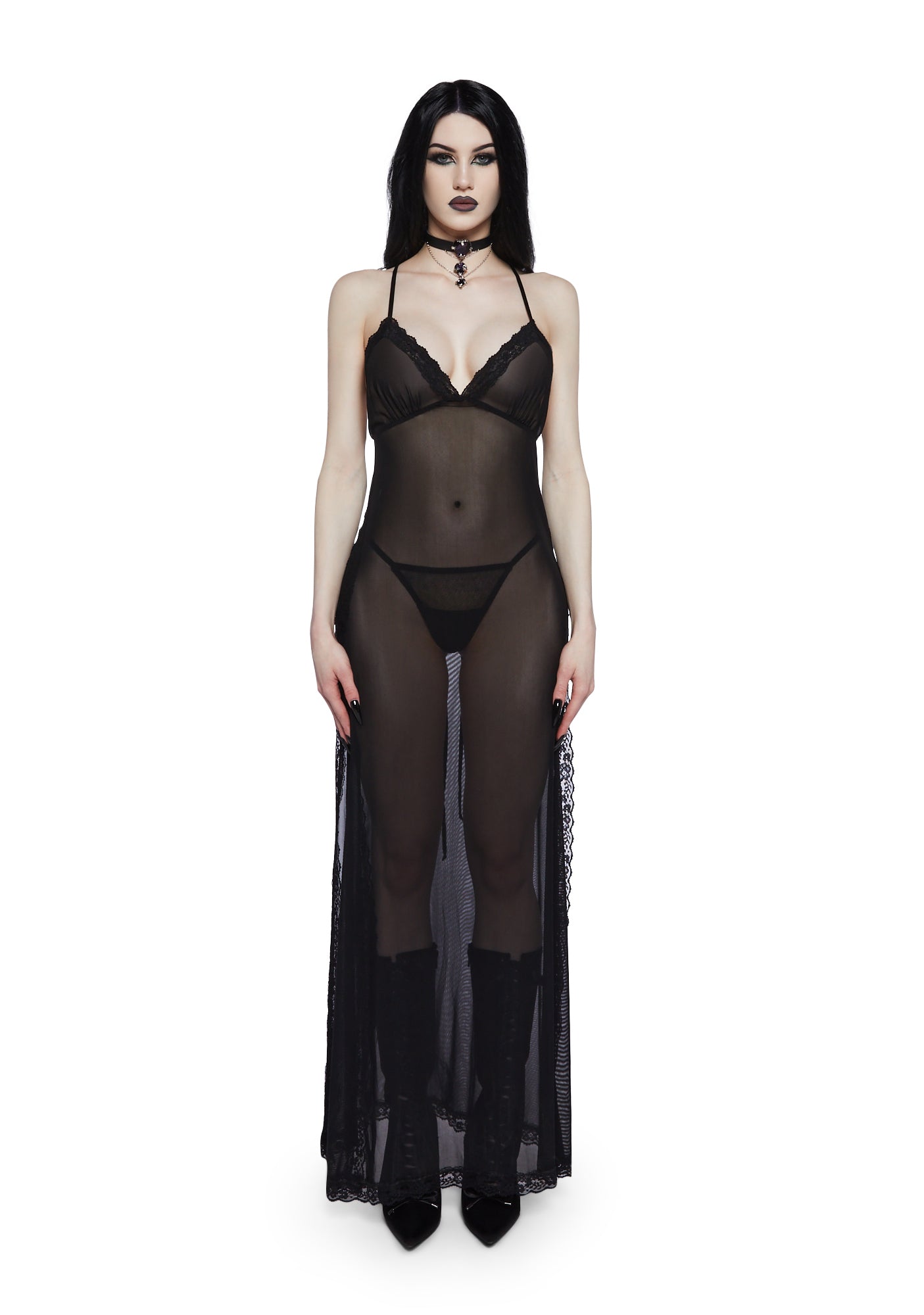 Widow Sheer Lace Lingerie Maxi Dress