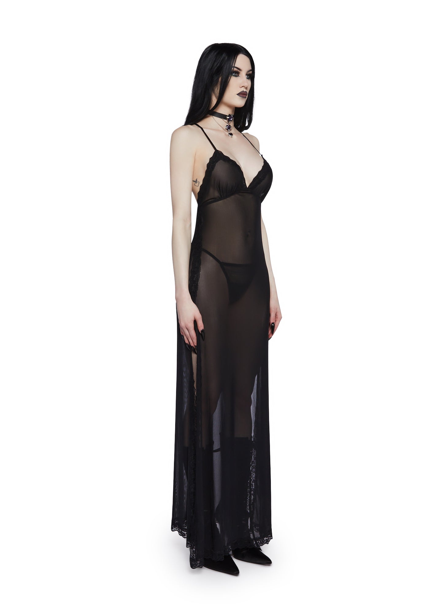 Widow Sheer Lace Lingerie Maxi Dress