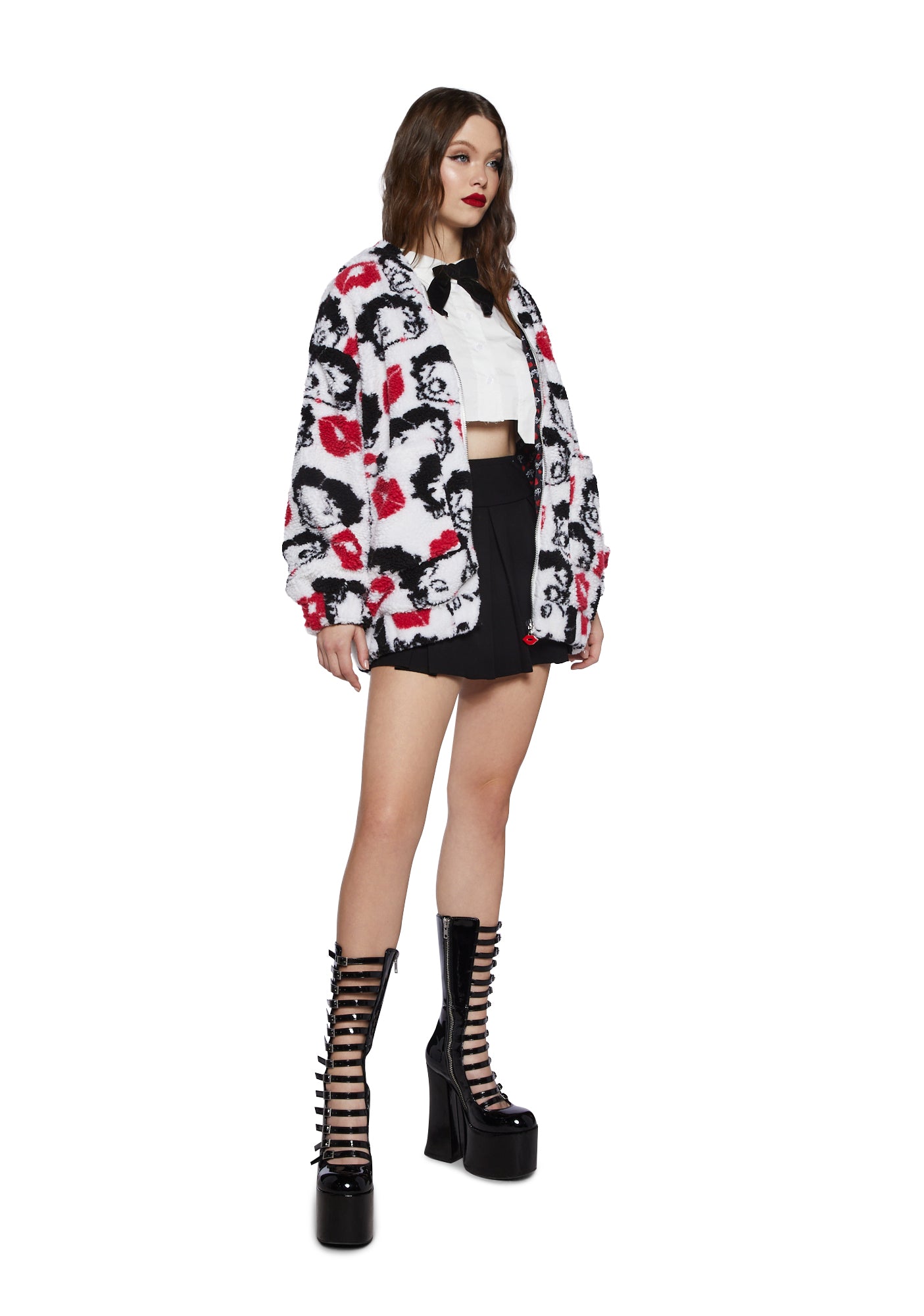 Dolls Kill x Betty Boop Bubble Faux Fur Zip Up Hooded Sherpa