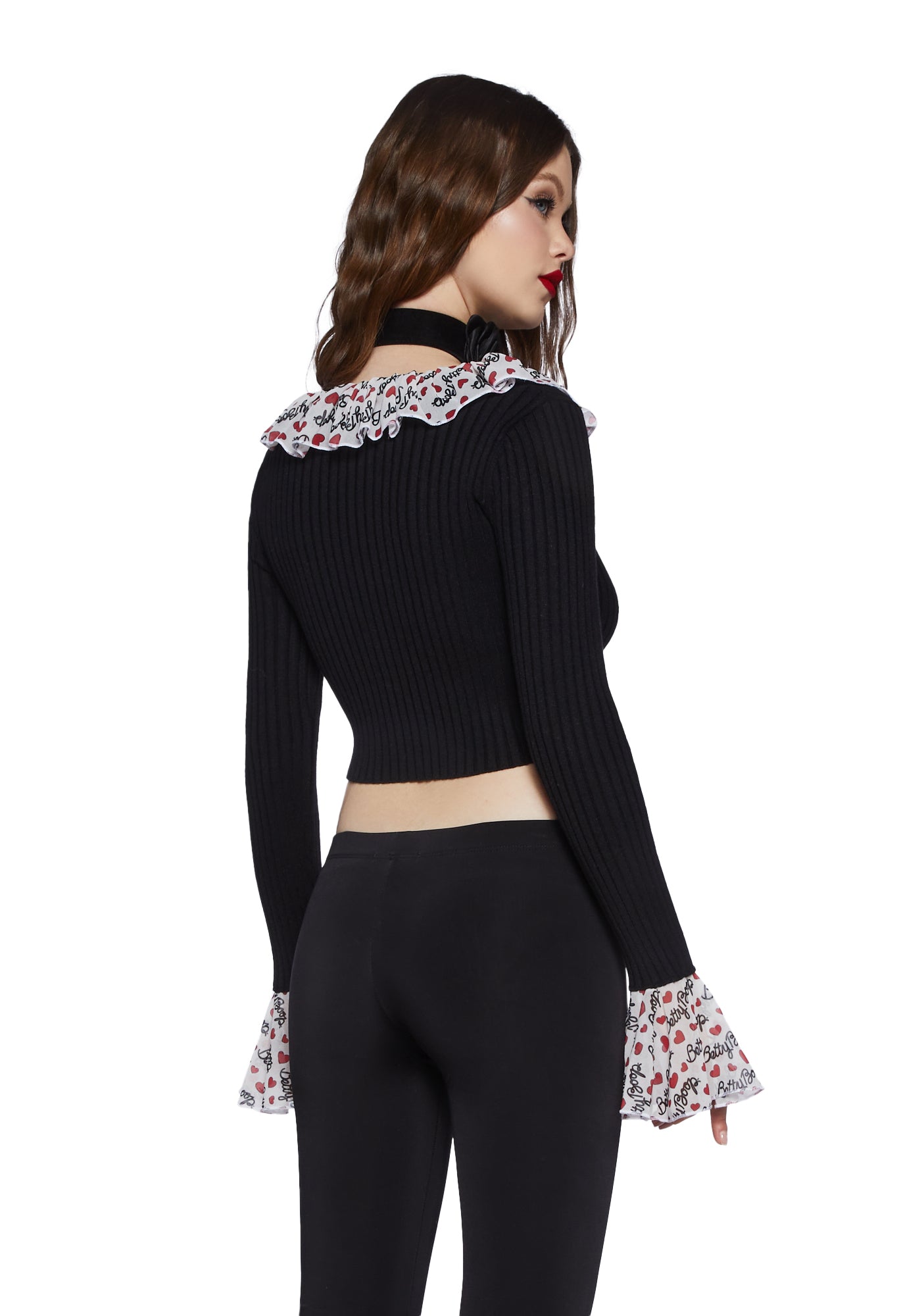 Dolls Kill x Betty Boop Chiffon Button Up Cardigan- Black