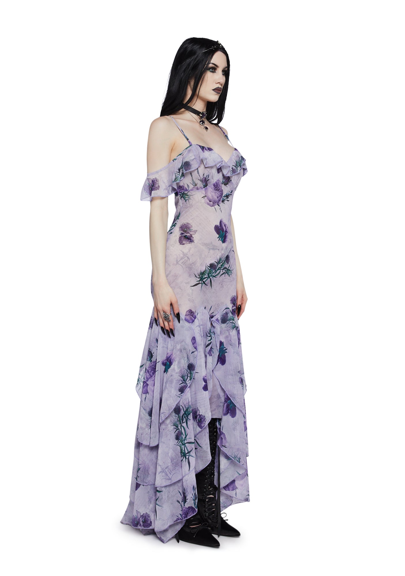 Widow Floral Maxi Special Ocassion Dress - Purple Dolls Kill Widow Floral Maxi Special Ocassion Dress - Purple Dolls Kill