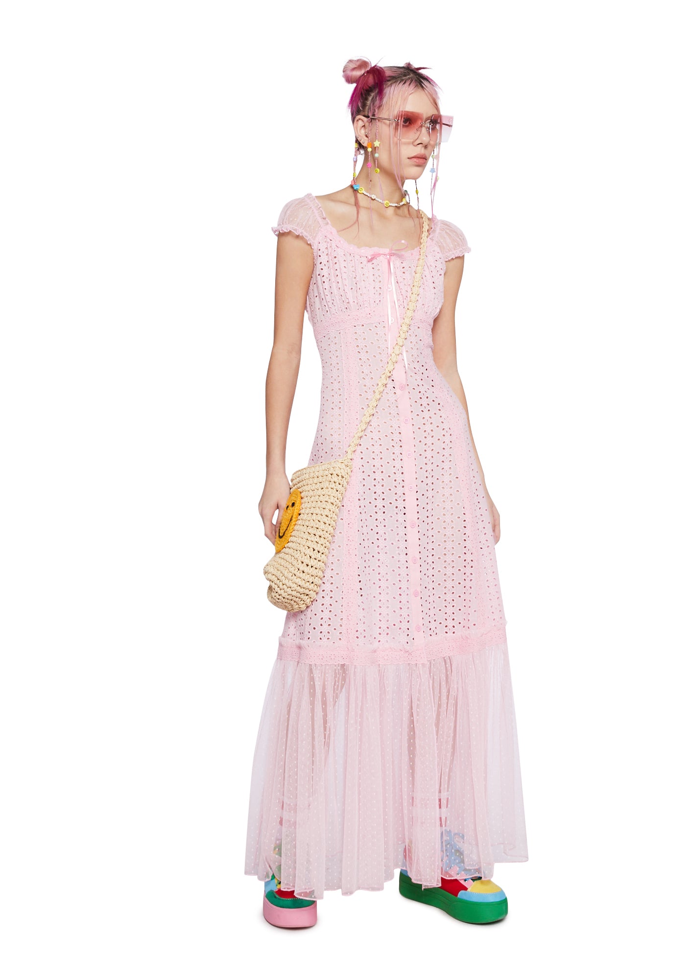dELiA*s by Dolls Kill Eyelet Sheer Button Up Maxi Dress