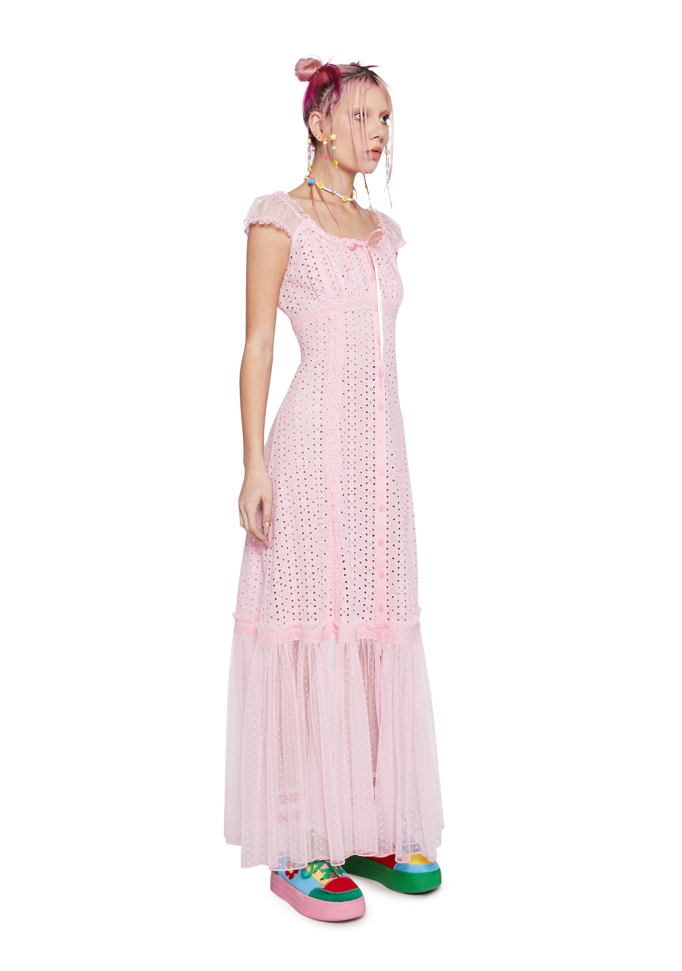 chinese dress ladies dELiA*s by Dolls Kill Eyelet Sheer Button Up Maxi Dress
