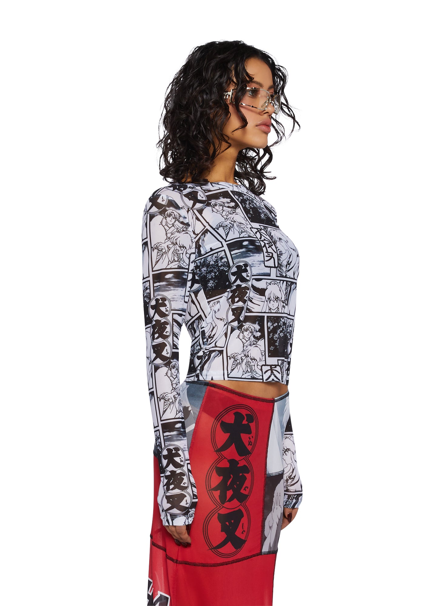Dolls Kill x InuYasha Manga Anime Panel Graphic Mesh Top