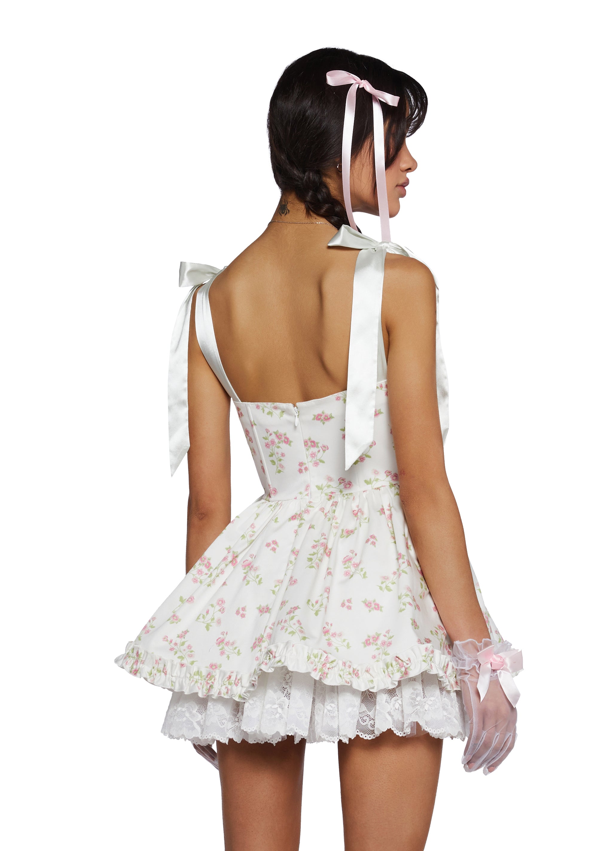 Sugar Thrillz Satin Ruffle Floral Print Corset Mini Dress