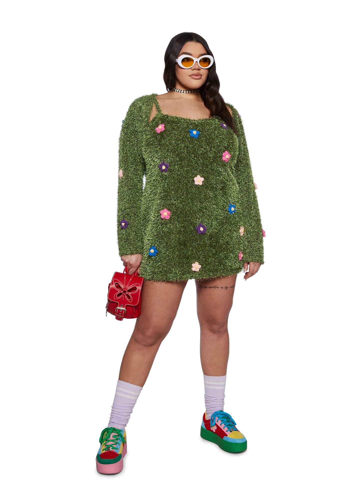 Plus Size Delia's Grass Mohair Mini Dress With Flowers And Shrug Set