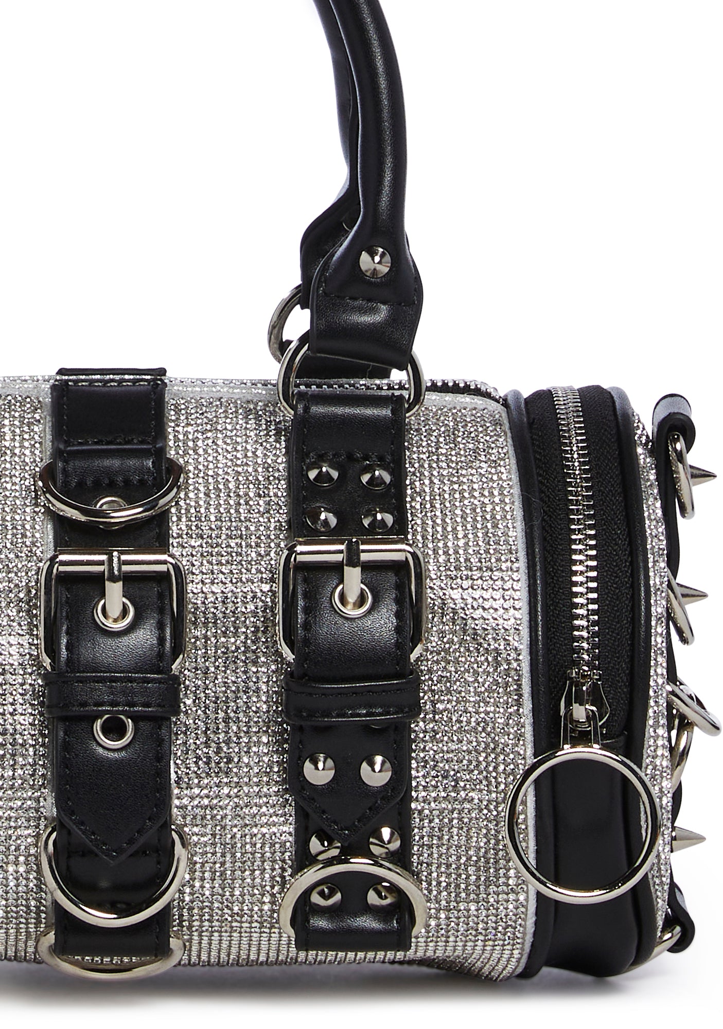 Current Mood Chain Studded Rhinestone Mini Duffle Bag - Silver