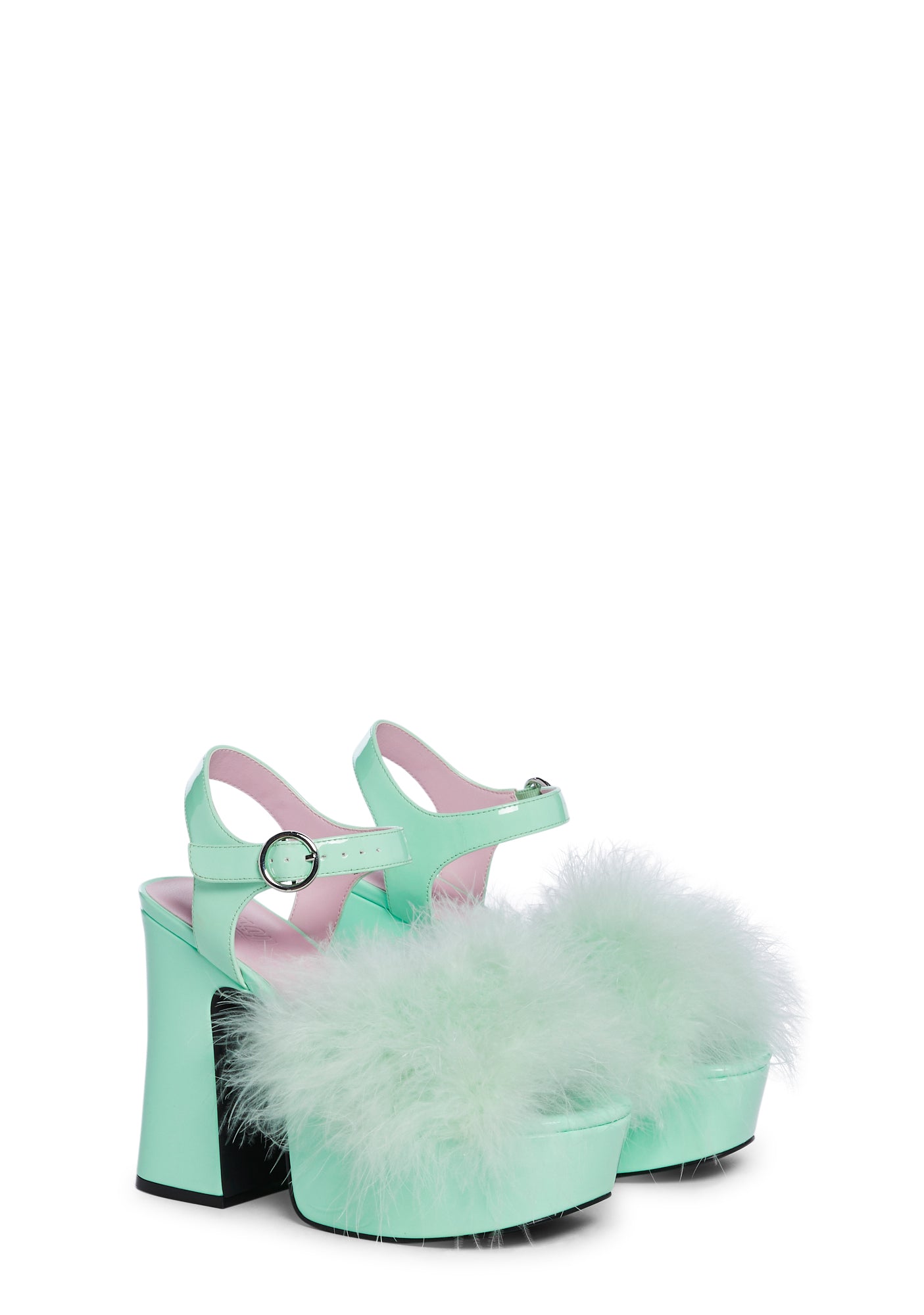 Sugar Thrillz Vegan Leather Mint Marabou Feather Heels