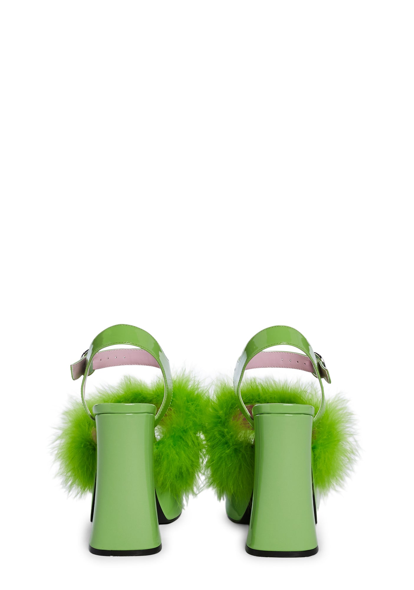 Sugar Thrillz Vegan Leather Marabou Feather Heels - Green