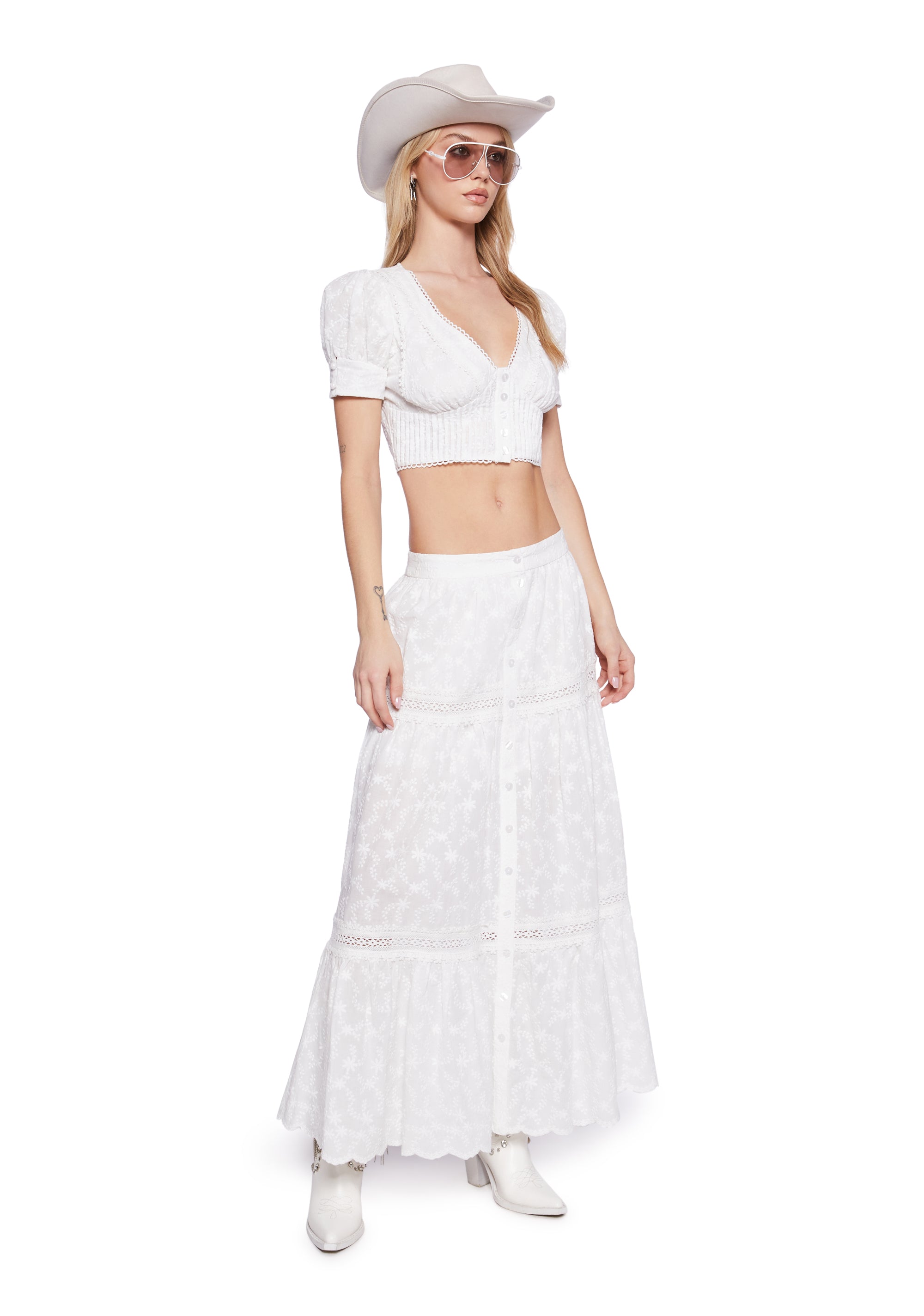 Sugar Thrillz Floral Embroidered Maxi Skirt - White – Dolls Kill
