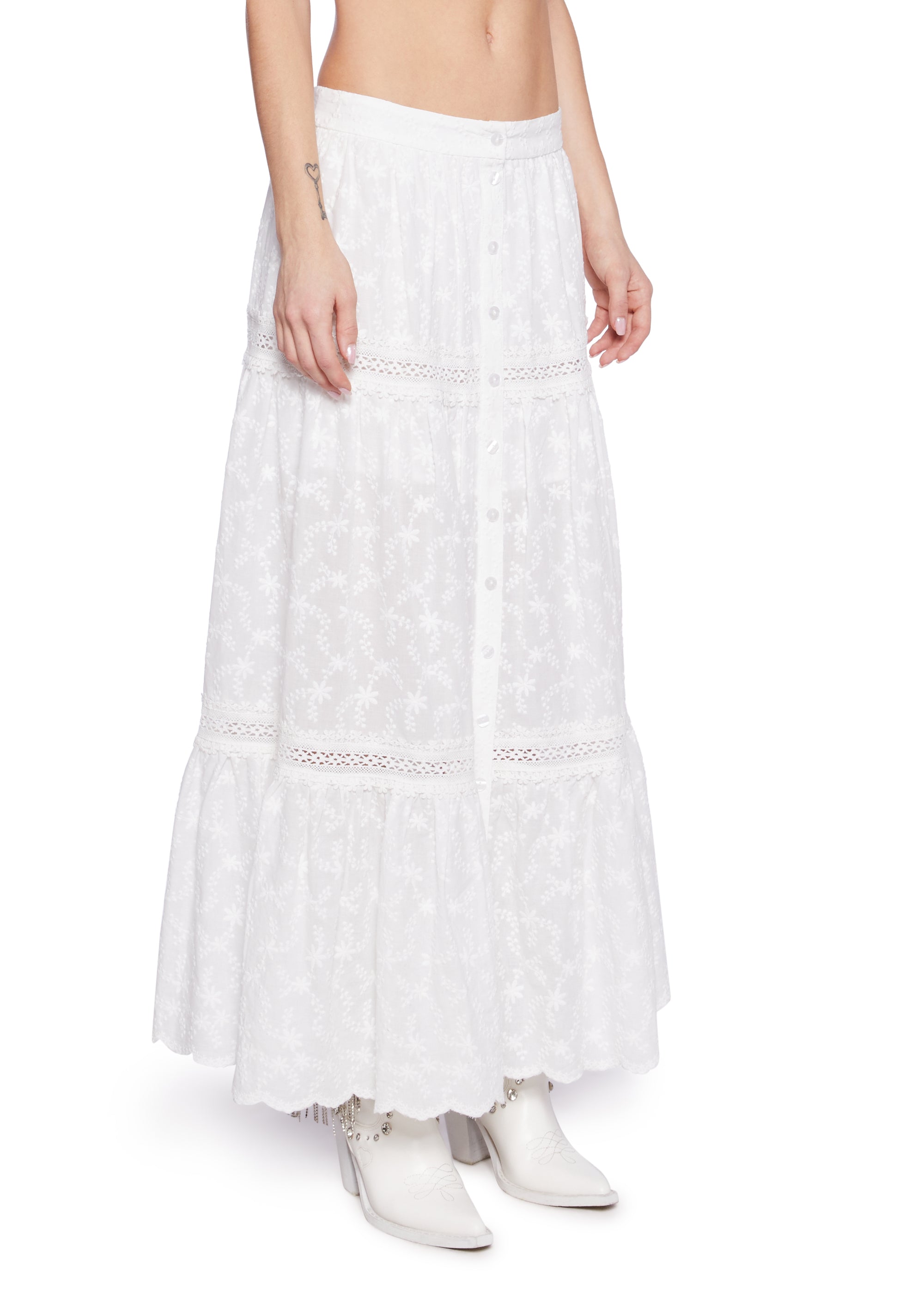 Sugar Thrillz Floral Embroidered Maxi Skirt - White – Dolls Kill