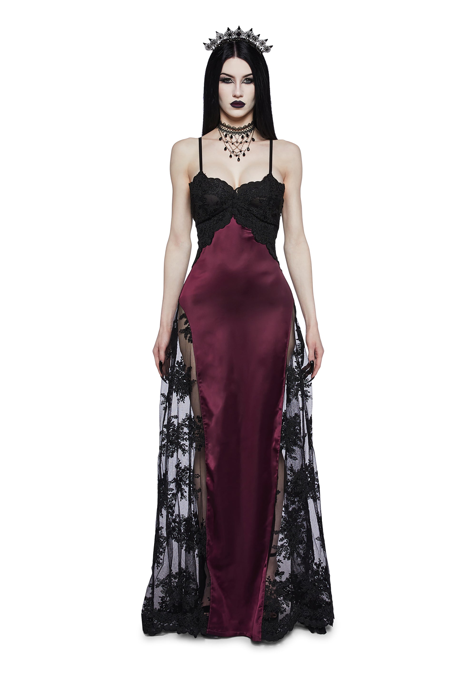 Widow Prom Satin Lace Maxi Dress
